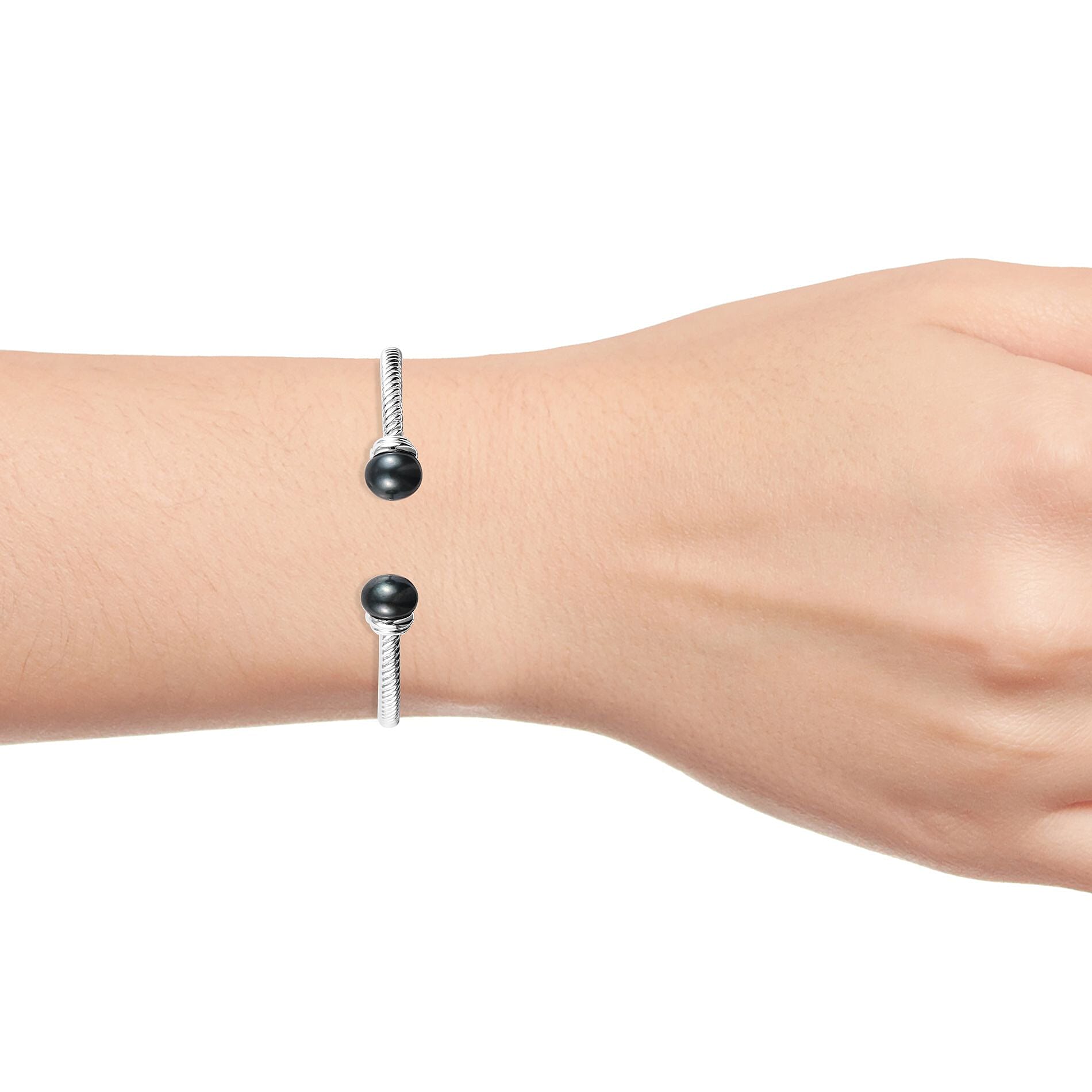 Freshwater Peacock Pearl Bangle (Size 7.5) in Platinum Plated