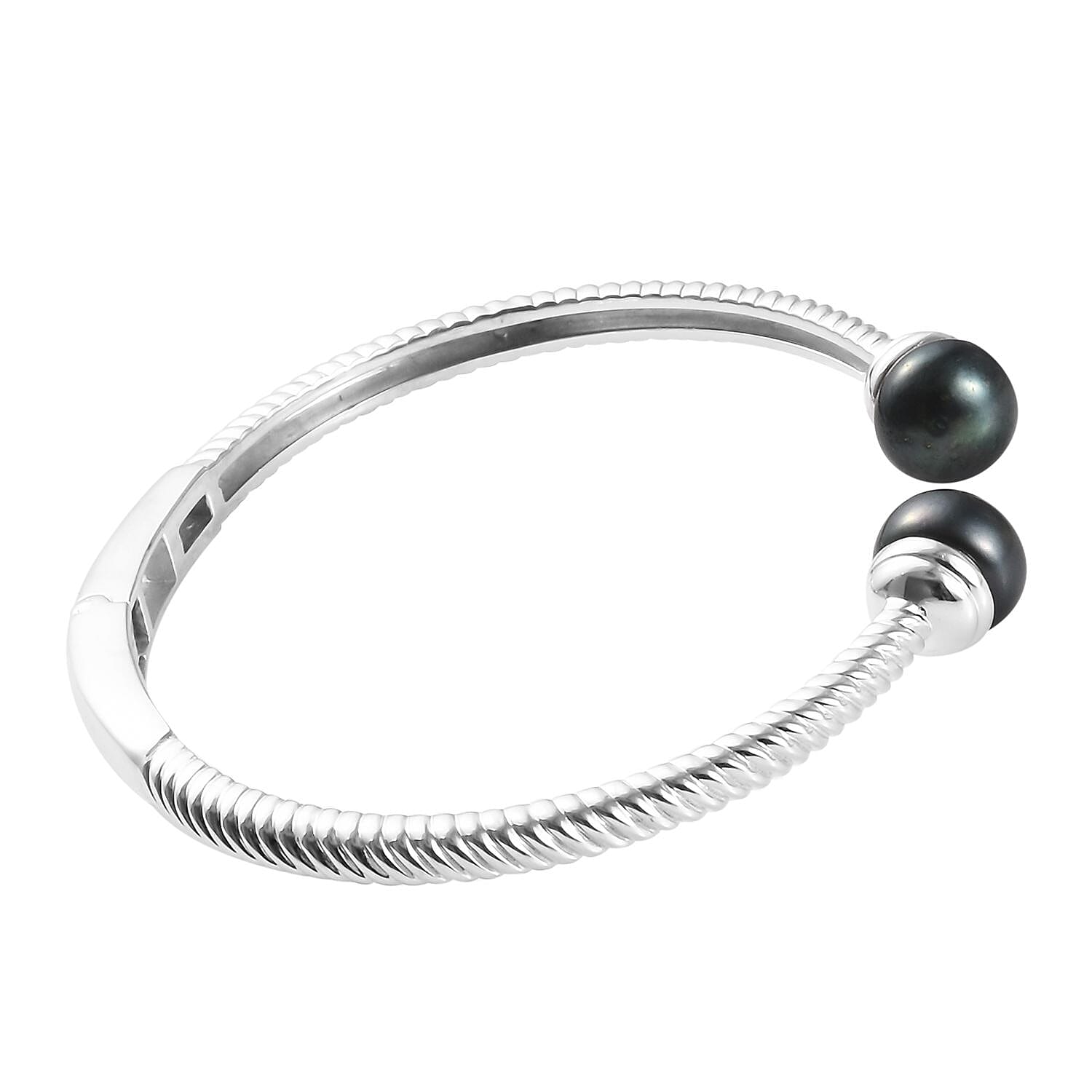 Freshwater Peacock Pearl Bangle (Size 7.5) in Platinum Plated