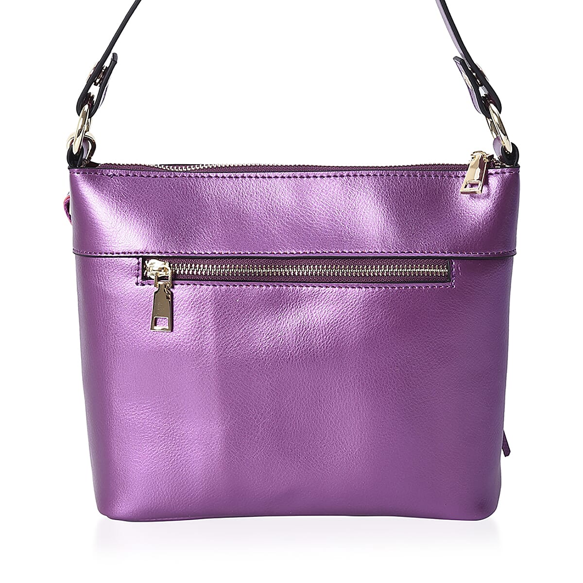 100% Genuine Leather Crossbody Bag with Detachable Strap and External Zipper Pocket (Size 23x7.5x20 Cm) - Purple