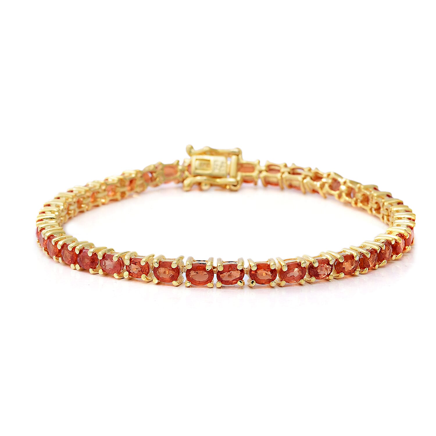 Orange Sapphire (Ovl) Tennis Bracelet (Size 6.75) in Yellow Gold Overlay Sterling Silver 8.51 Ct, Silver wt 7.90 Gms