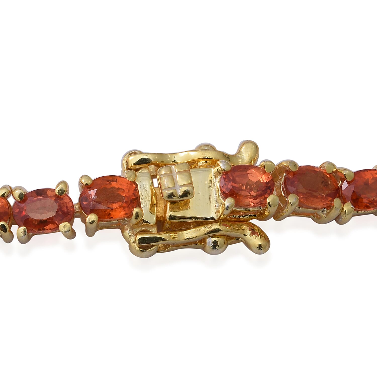 Orange Sapphire (Ovl) Tennis Bracelet (Size 8) in Yellow Gold Overlay Sterling Silver 10.35 Ct, Silver wt 9.33 Gms