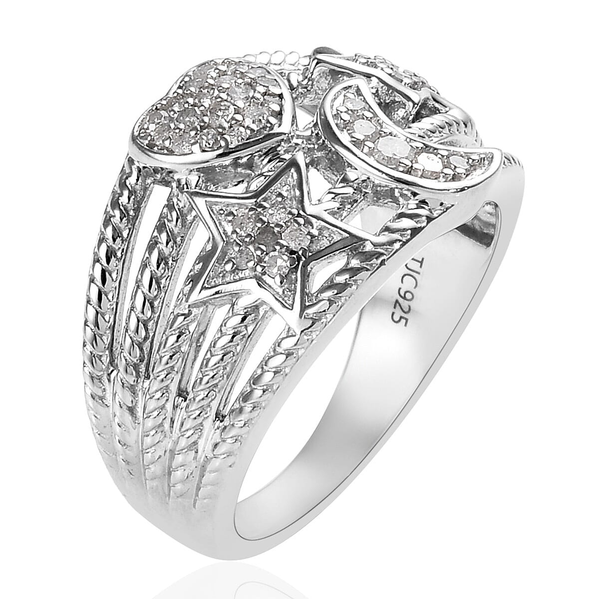 GP Diamond (Rnd) Blue Sapphire Ring in Platinum Overlay Sterling Silver 0.27 Ct., Silver wt. 5.50 Gms