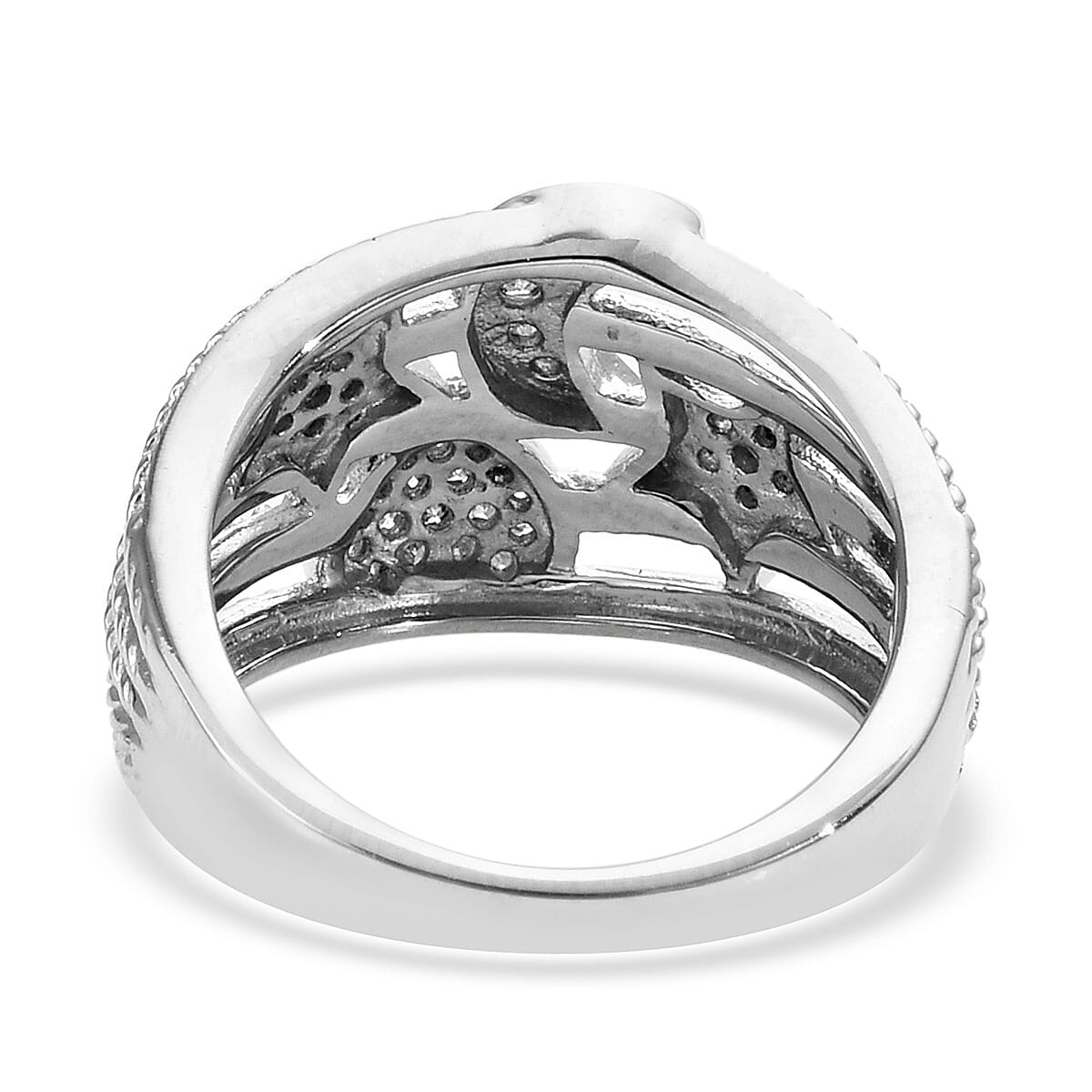 GP Diamond (Rnd) Blue Sapphire Ring in Platinum Overlay Sterling Silver 0.27 Ct., Silver wt. 5.50 Gms