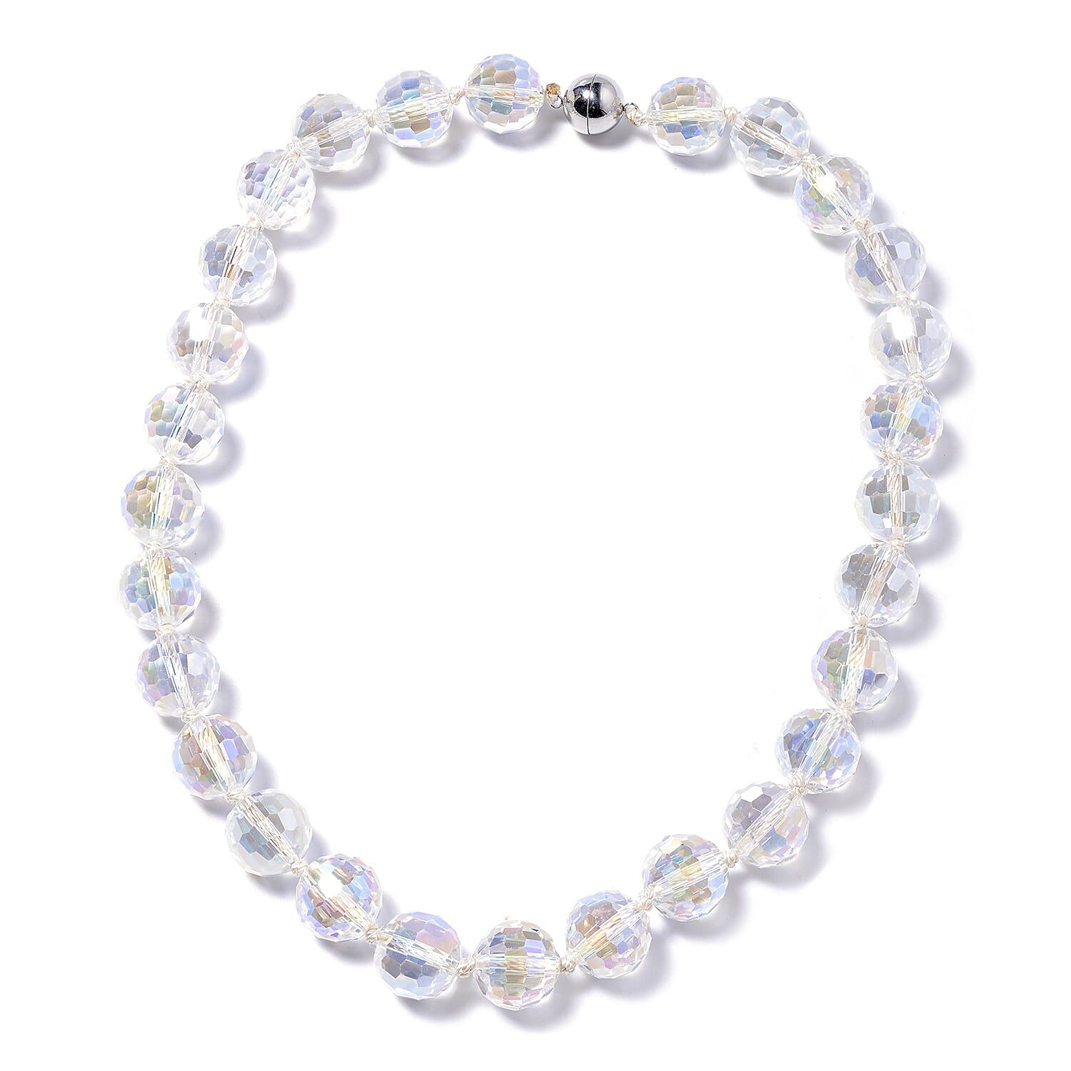 Simulated White AB Crystal Beads Necklace (Size - 20) with Magnetic Clasp in Stainless Steel