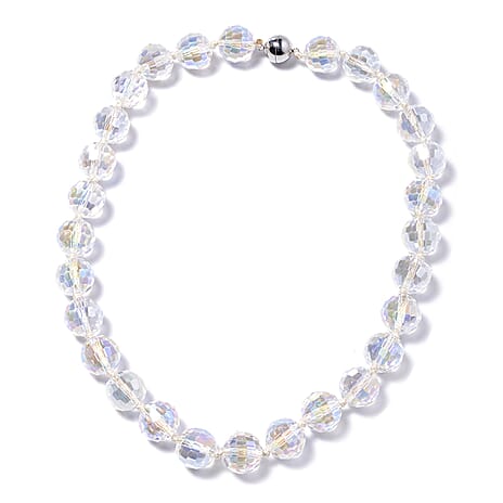 Simulated White AB Crystal Beads Necklace (Size - 20) with Magnetic Clasp in Stainless Steel