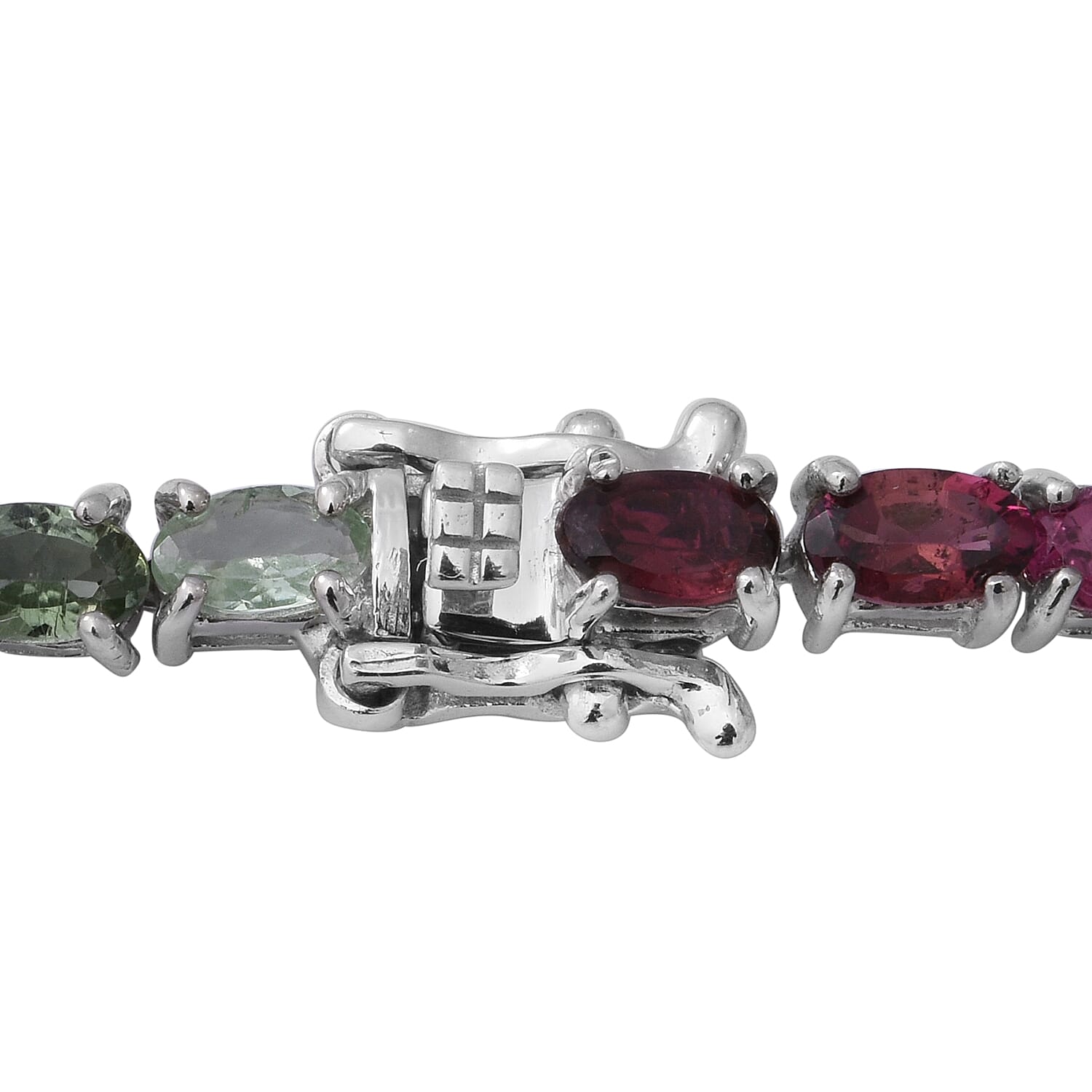 Rubellite, Pink Tourmaline, Green Tourmaline and Multi (Ovl) Tennis Bracelet (Size 7.5) in Rhodium Overlay Sterling Silver 8.18 Ct,