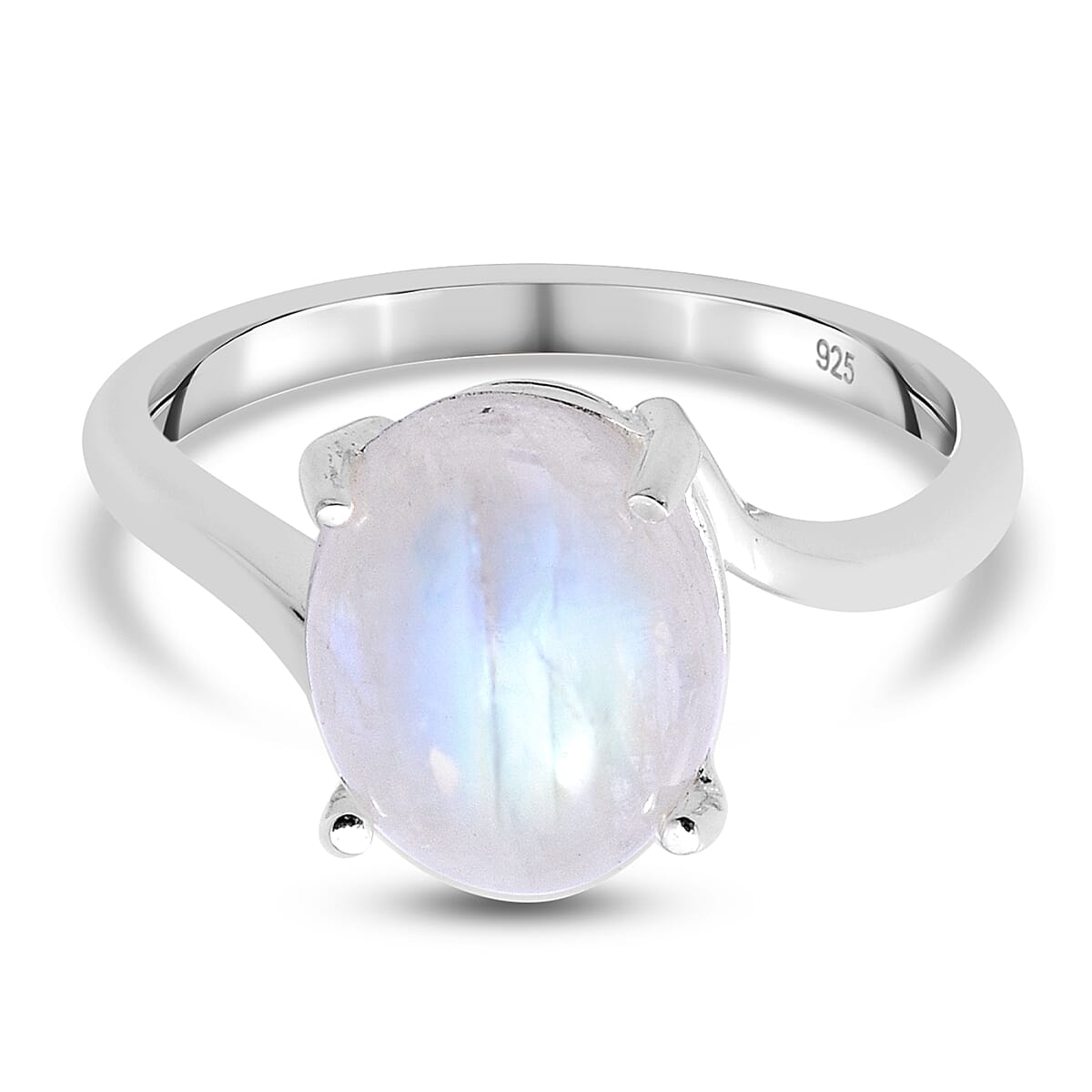 Rainbow Moonstone (Ovl) Solitaire Ring in Sterling Silver 4.00 Ct.