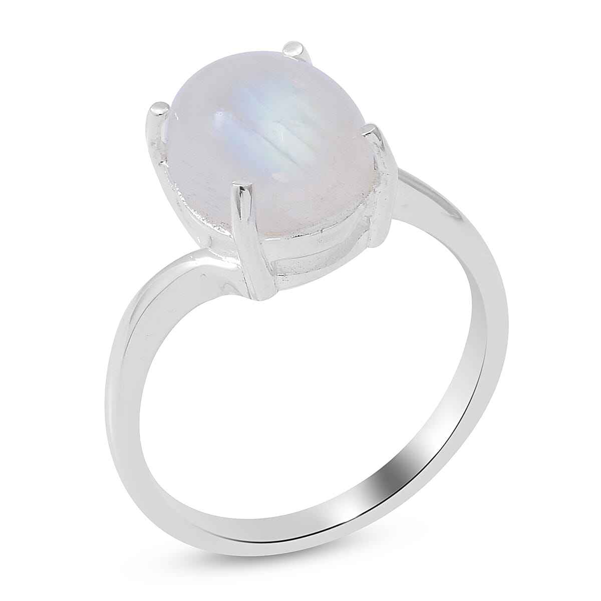 Rainbow Moonstone (Ovl) Solitaire Ring in Sterling Silver 4.00 Ct.