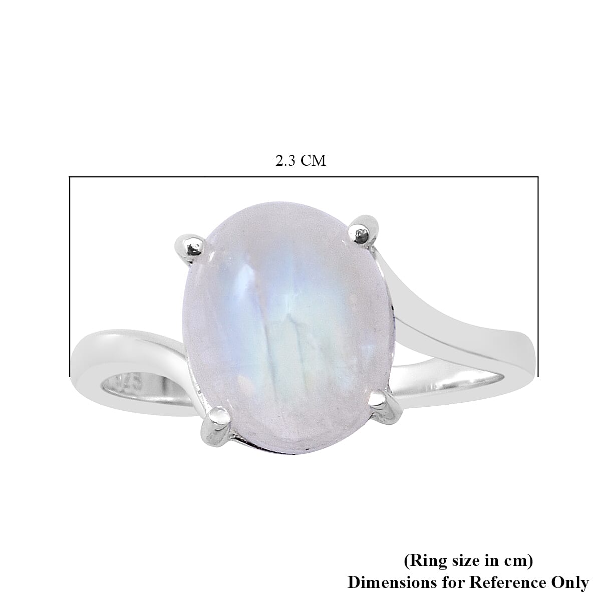 Rainbow Moonstone (Ovl) Solitaire Ring in Sterling Silver 4.00 Ct.