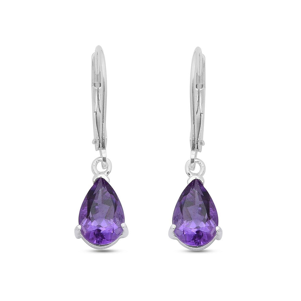 Amethyst (Pear) Lever Back Earrings in Sterling Silver 2.320 Ct.
