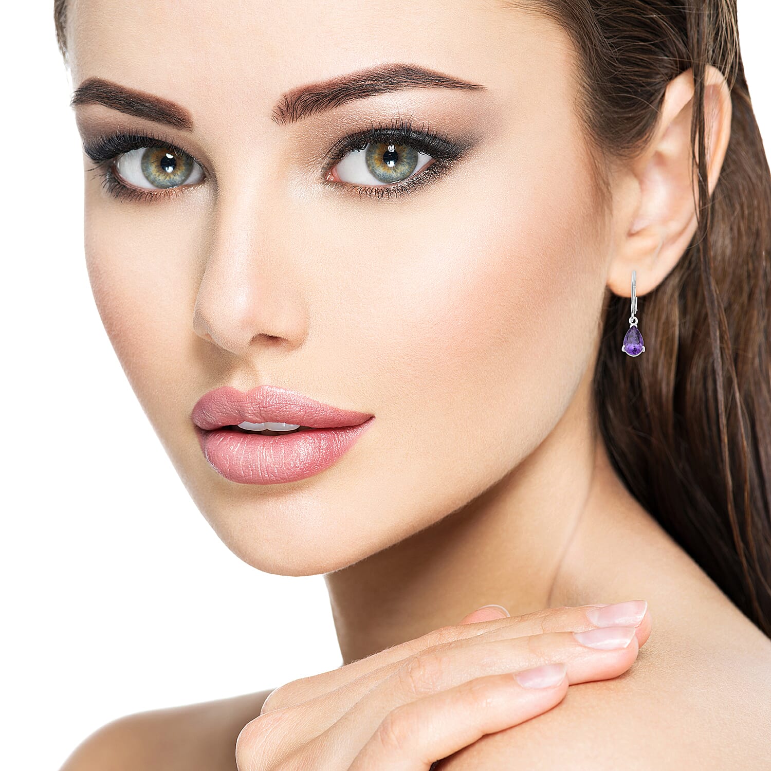 Amethyst (Pear) Lever Back Earrings in Sterling Silver 2.320 Ct.