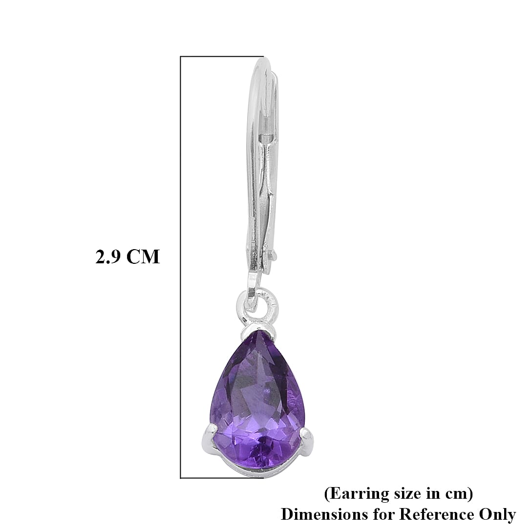 Amethyst (Pear) Lever Back Earrings in Sterling Silver 2.320 Ct.