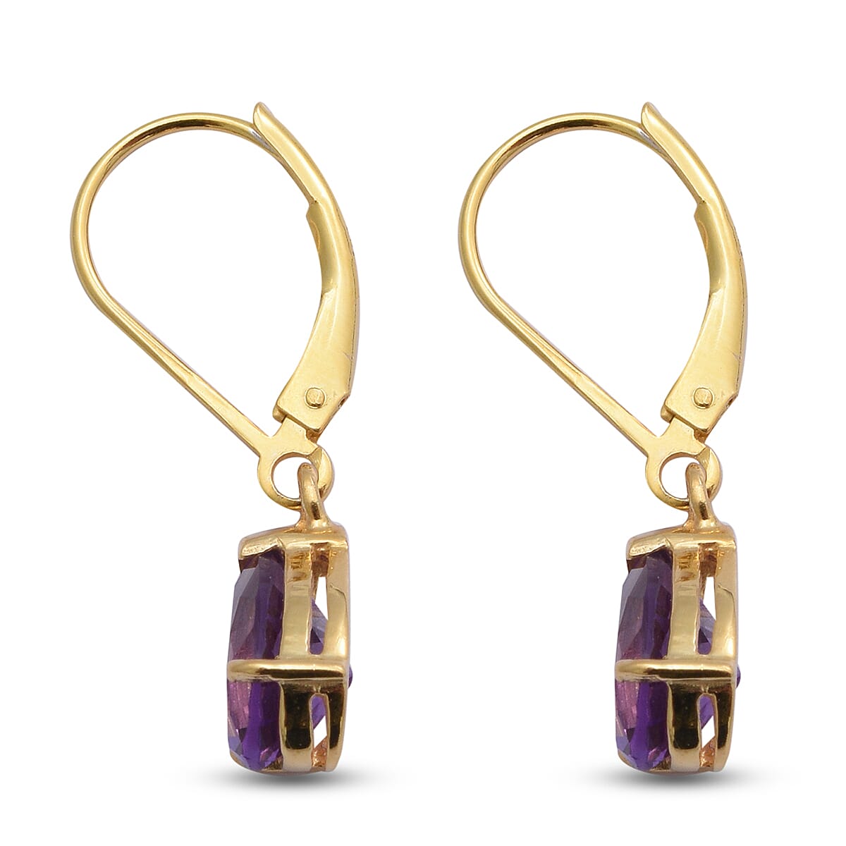 Amethyst (Pear) Lever Back Earrings in Yellow Gold Overlay Sterling Silver 2.32 Ct.