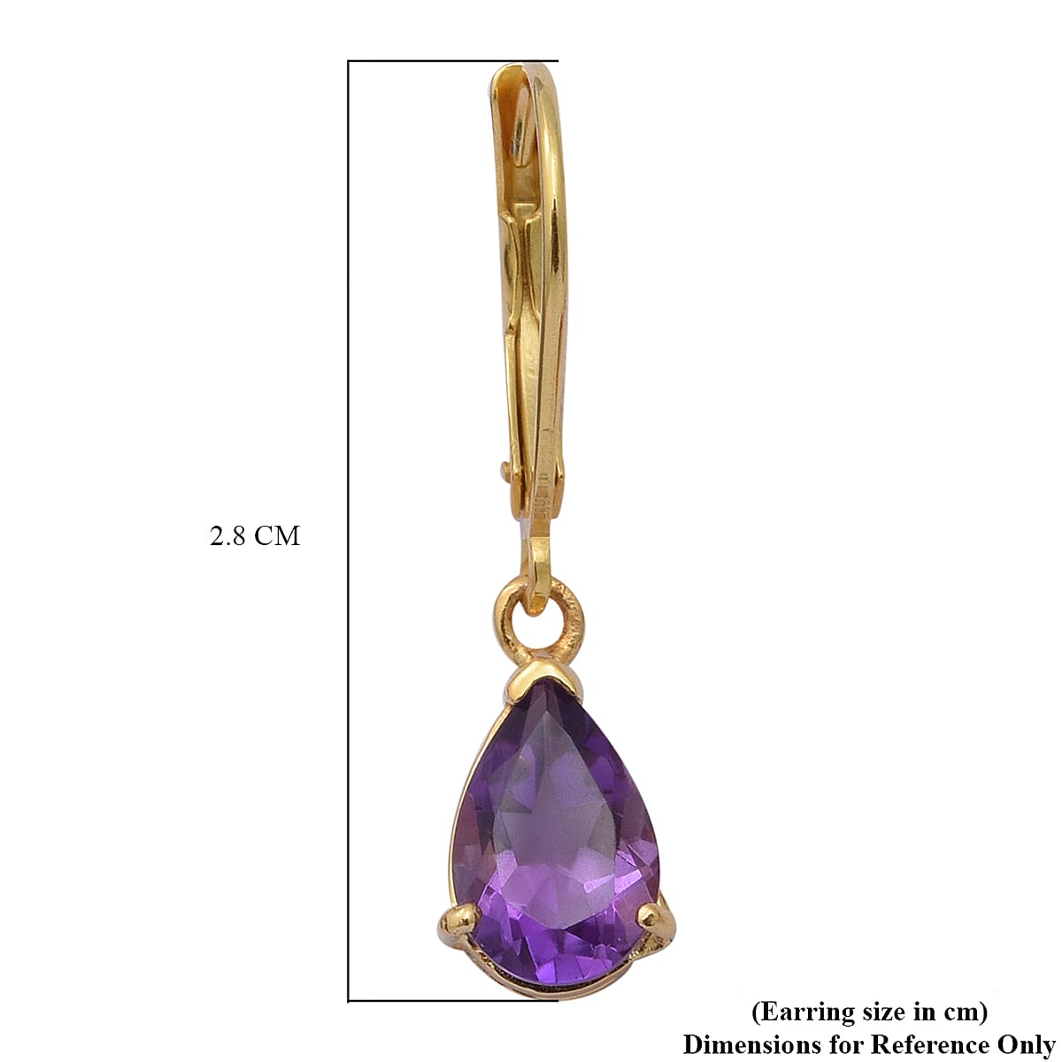 Amethyst (Pear) Lever Back Earrings in Yellow Gold Overlay Sterling Silver 2.32 Ct.