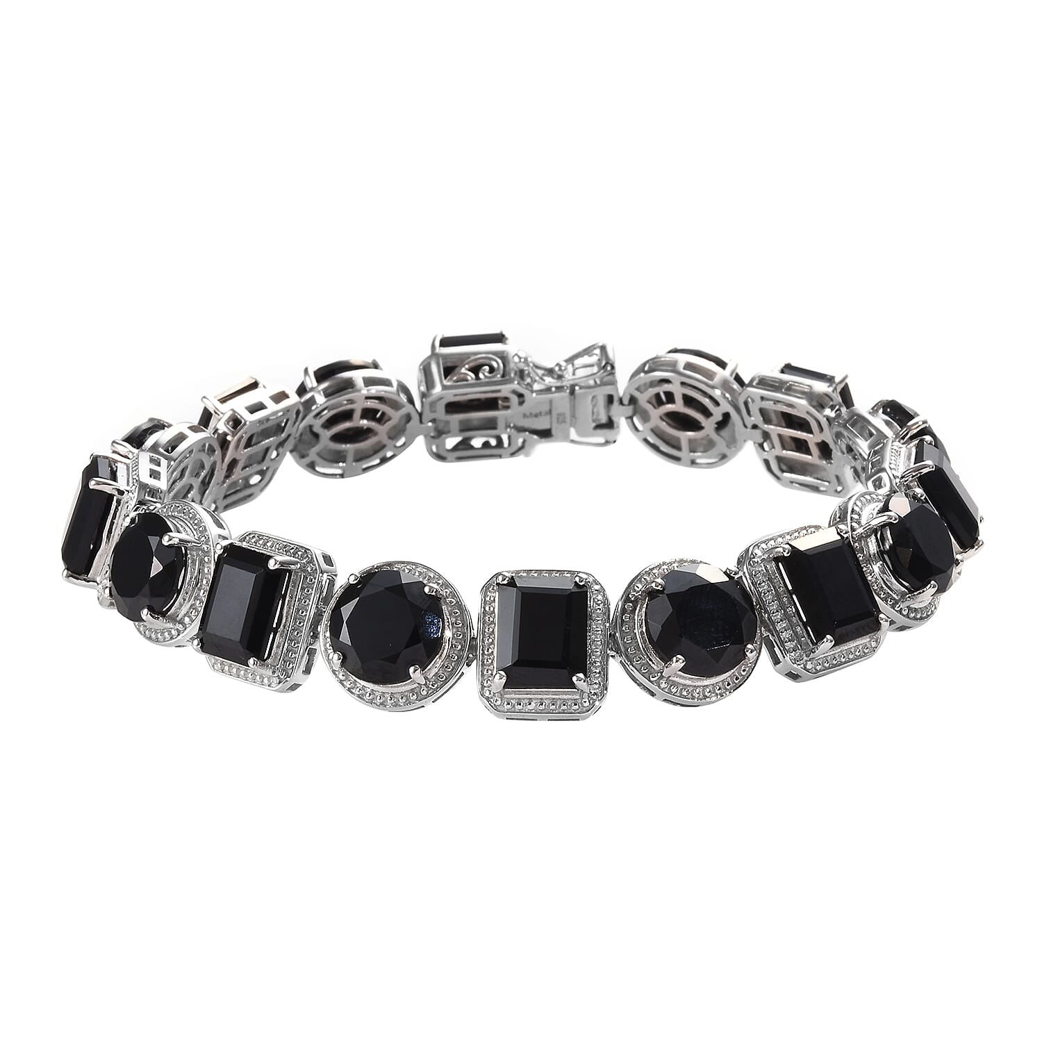 Natural Boi Ploi Black Spinel (Rnd and Oct) Bracelet (Size 7.5) in Platinum Overlay Sterling Silver 50.000 Ct., Silver Wt. 24.69 Gms