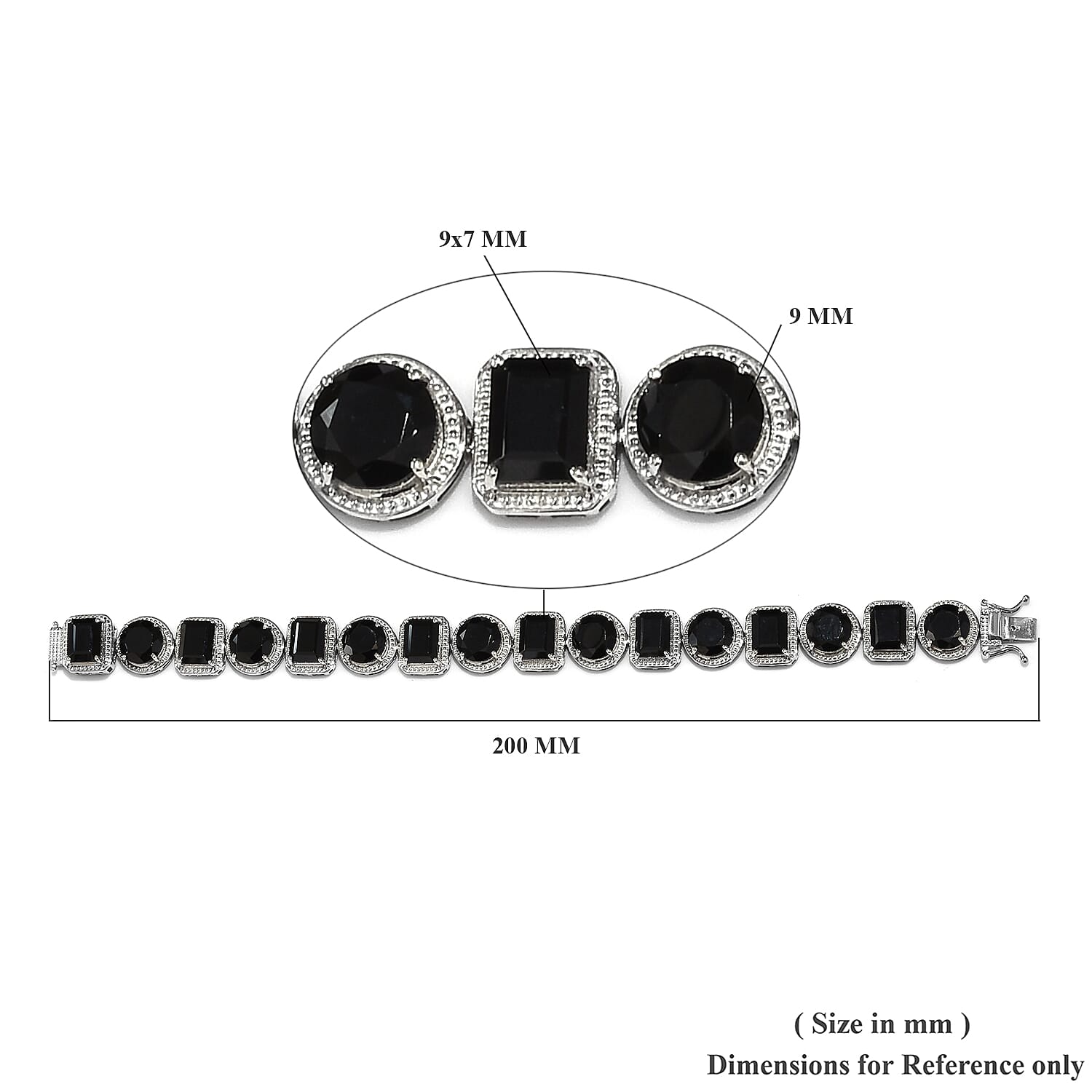 Natural Boi Ploi Black Spinel (Rnd and Oct) Bracelet (Size 7.5) in Platinum Overlay Sterling Silver 50.000 Ct., Silver Wt. 24.69 Gms