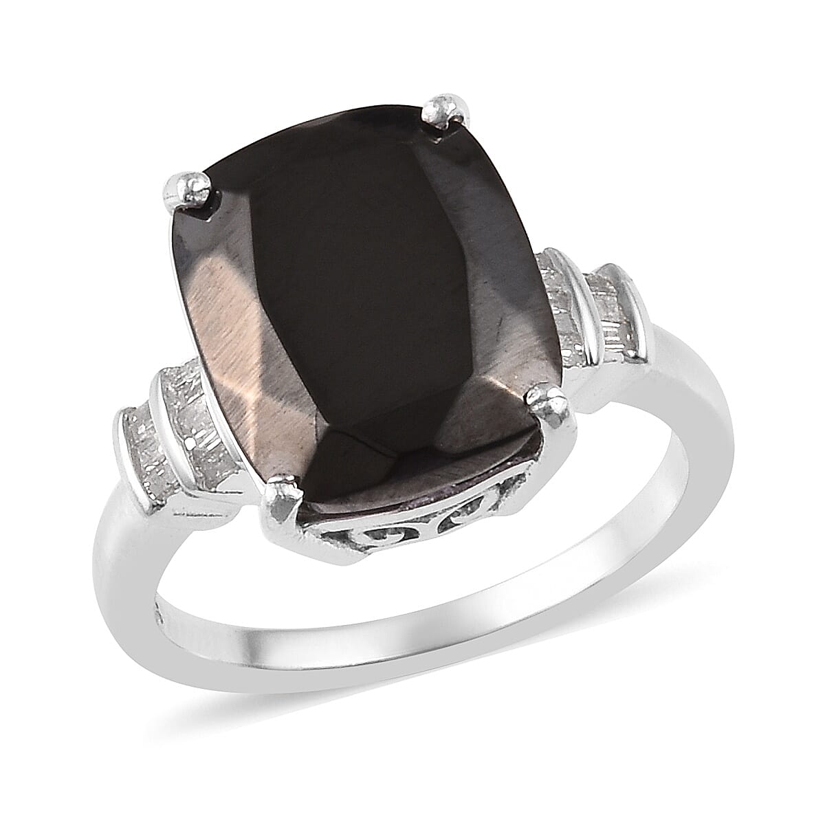 Elite Shungite (Cush), Diamond Ring in Platinum Overlay Sterling Silver 3.50 Ct.