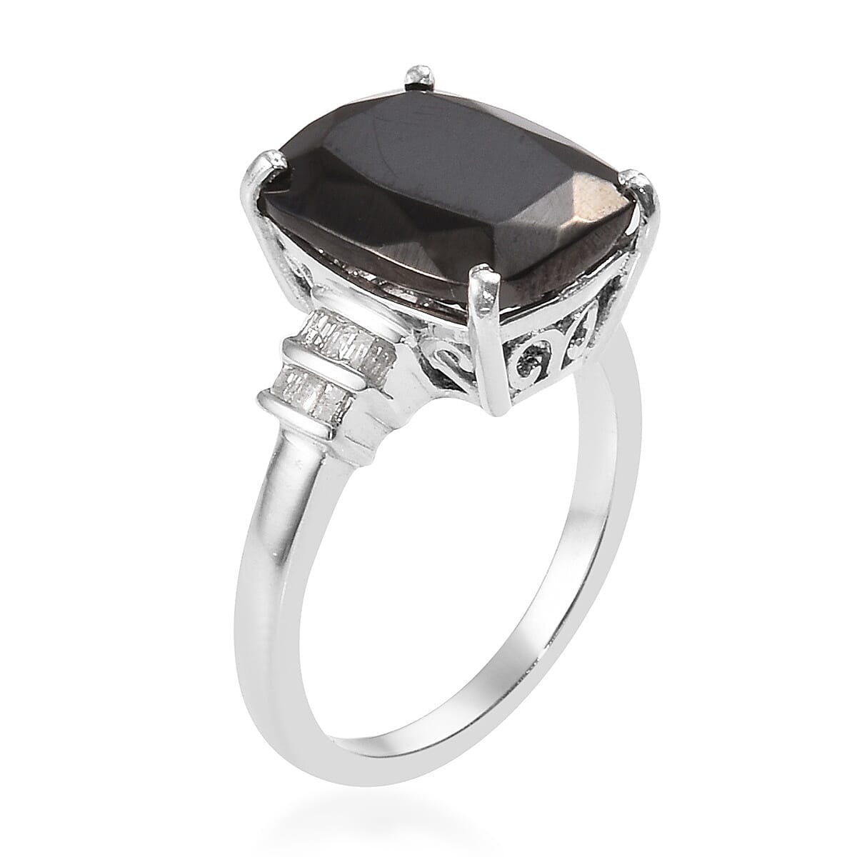 Elite Shungite (Cush), Diamond Ring in Platinum Overlay Sterling Silver 3.50 Ct.