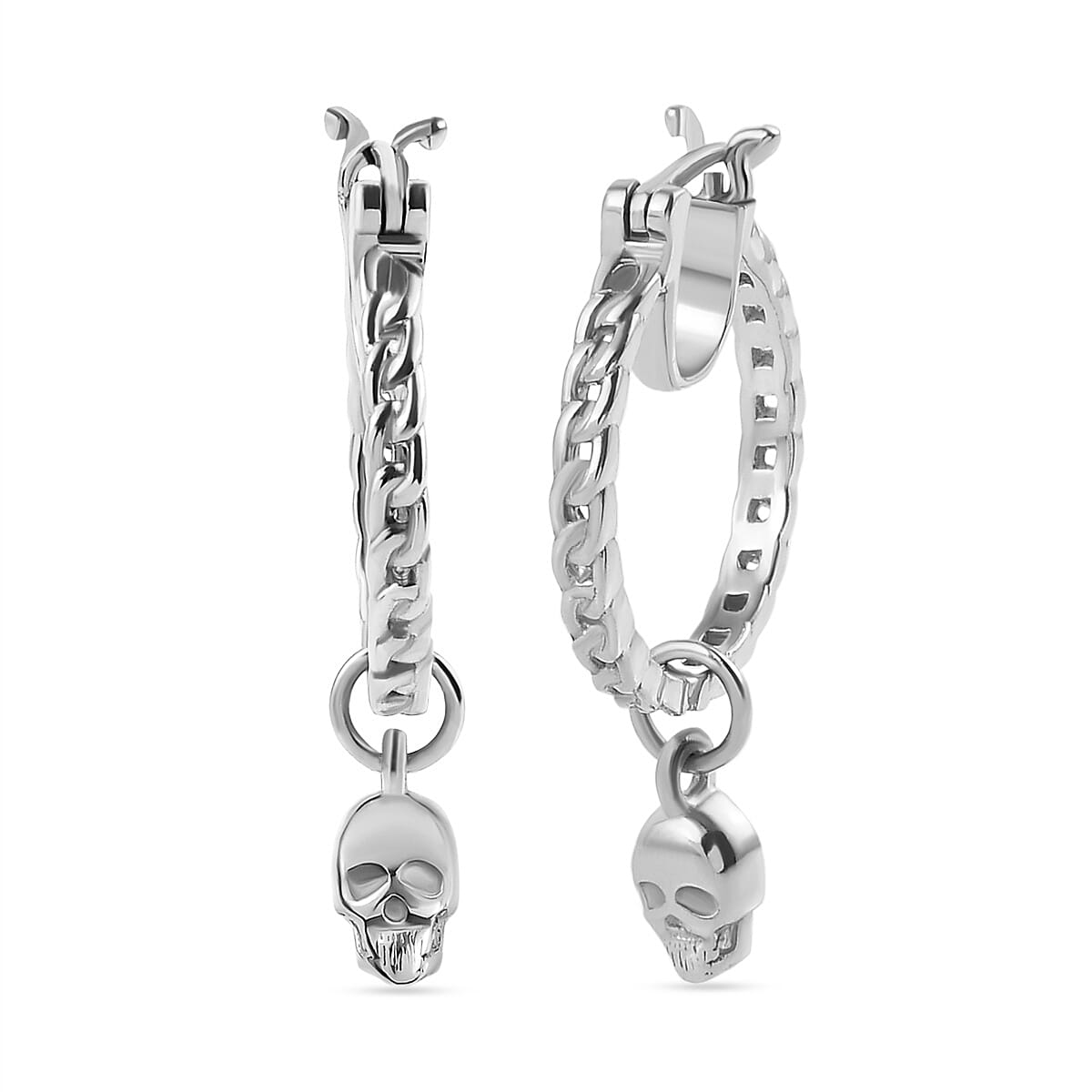 Sterling Silver Skull Charm Hoop Earrings (with Clasp)