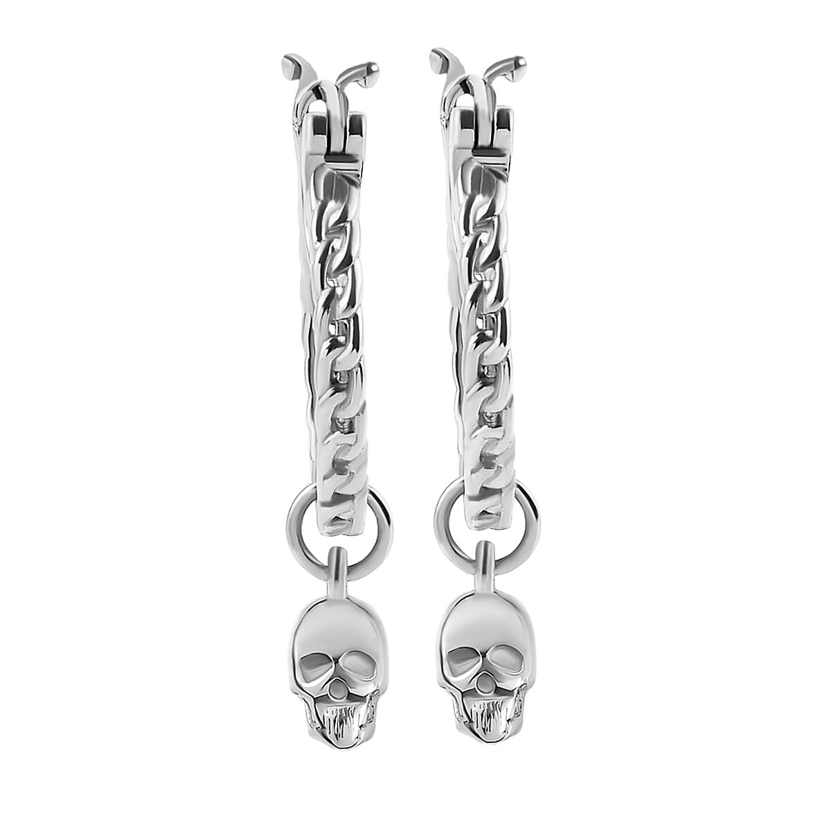 Sterling Silver Skull Charm Hoop Earrings (with Clasp)