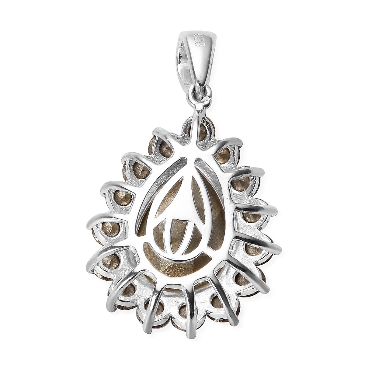 J Francis -  Fern Green Crystal (Pear 14x10 mm),  White Crystal Pendant in Sterling Silver