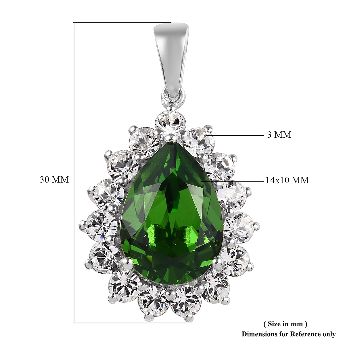 J Francis -  Fern Green Crystal (Pear 14x10 mm),  White Crystal Pendant in Sterling Silver