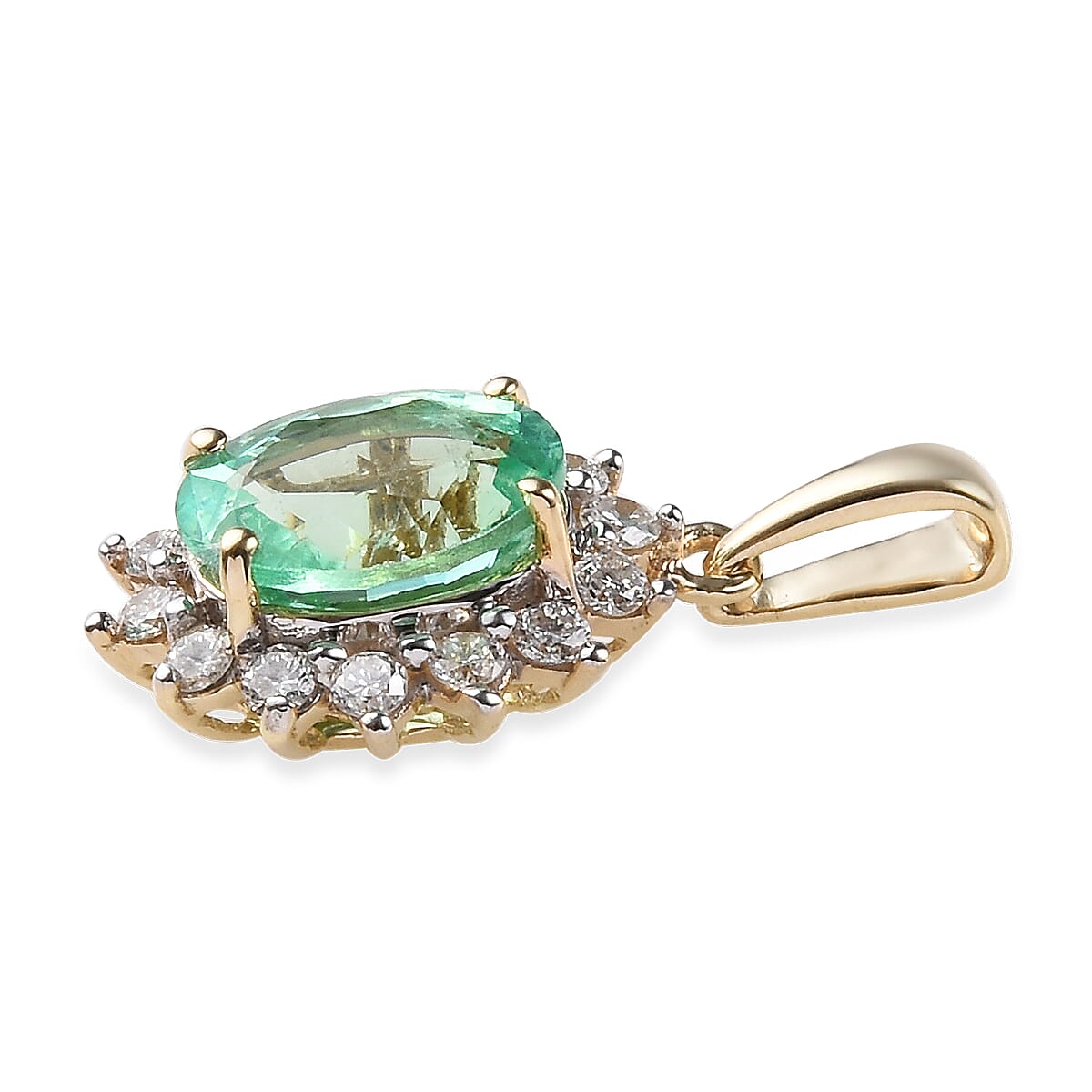 CloseOut Deal -  14K Yellow Gold Boyaca Colombian Emerald (Ovl 8x6 mm), Diamond Pendant 1.400 Ct.
