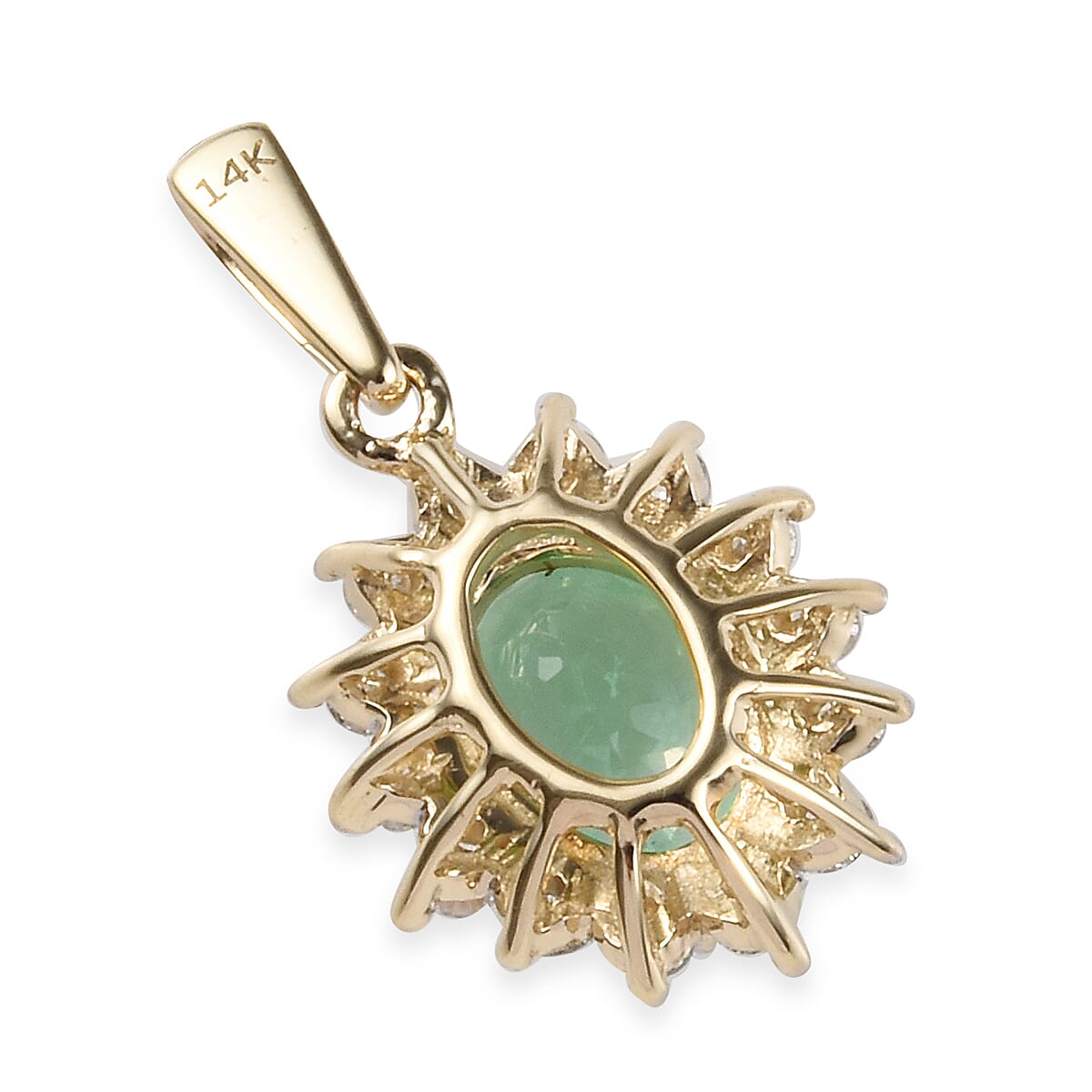 CloseOut Deal -  14K Yellow Gold Boyaca Colombian Emerald (Ovl 8x6 mm), Diamond Pendant 1.400 Ct.