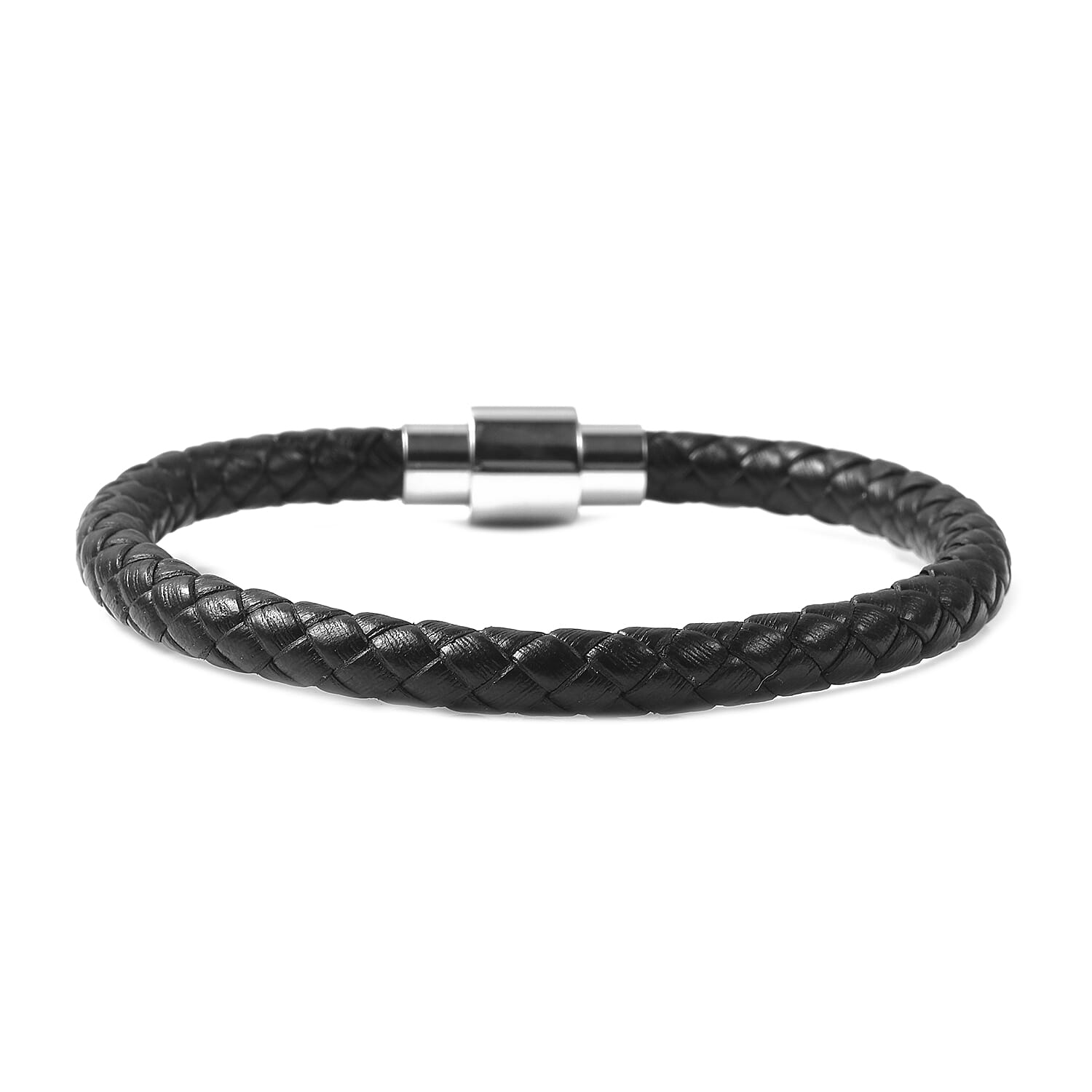 Genuine Braided Leather Bracelet (Size 8) in Stainless Steel