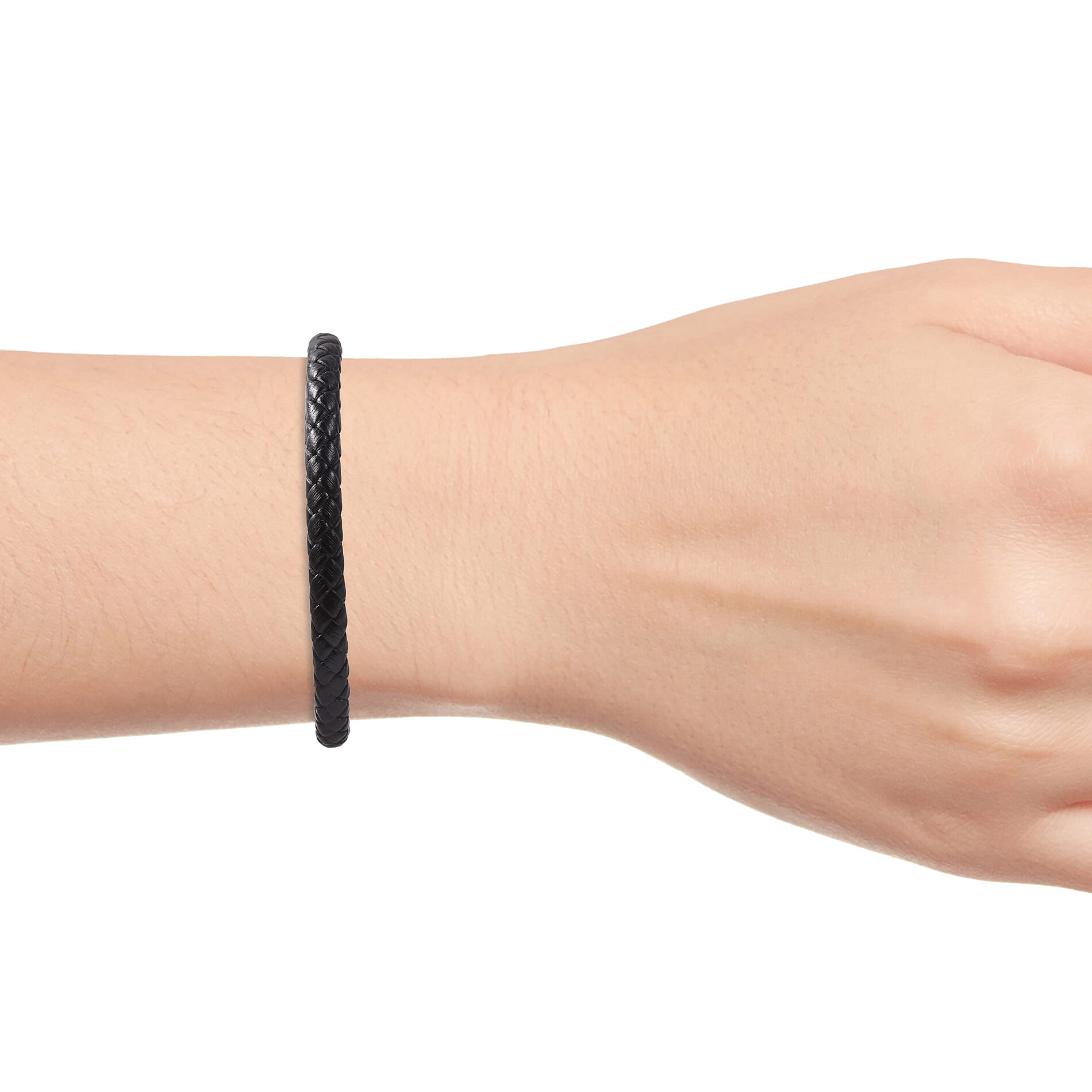 Genuine Braided Leather Bracelet (Size 8) in Stainless Steel