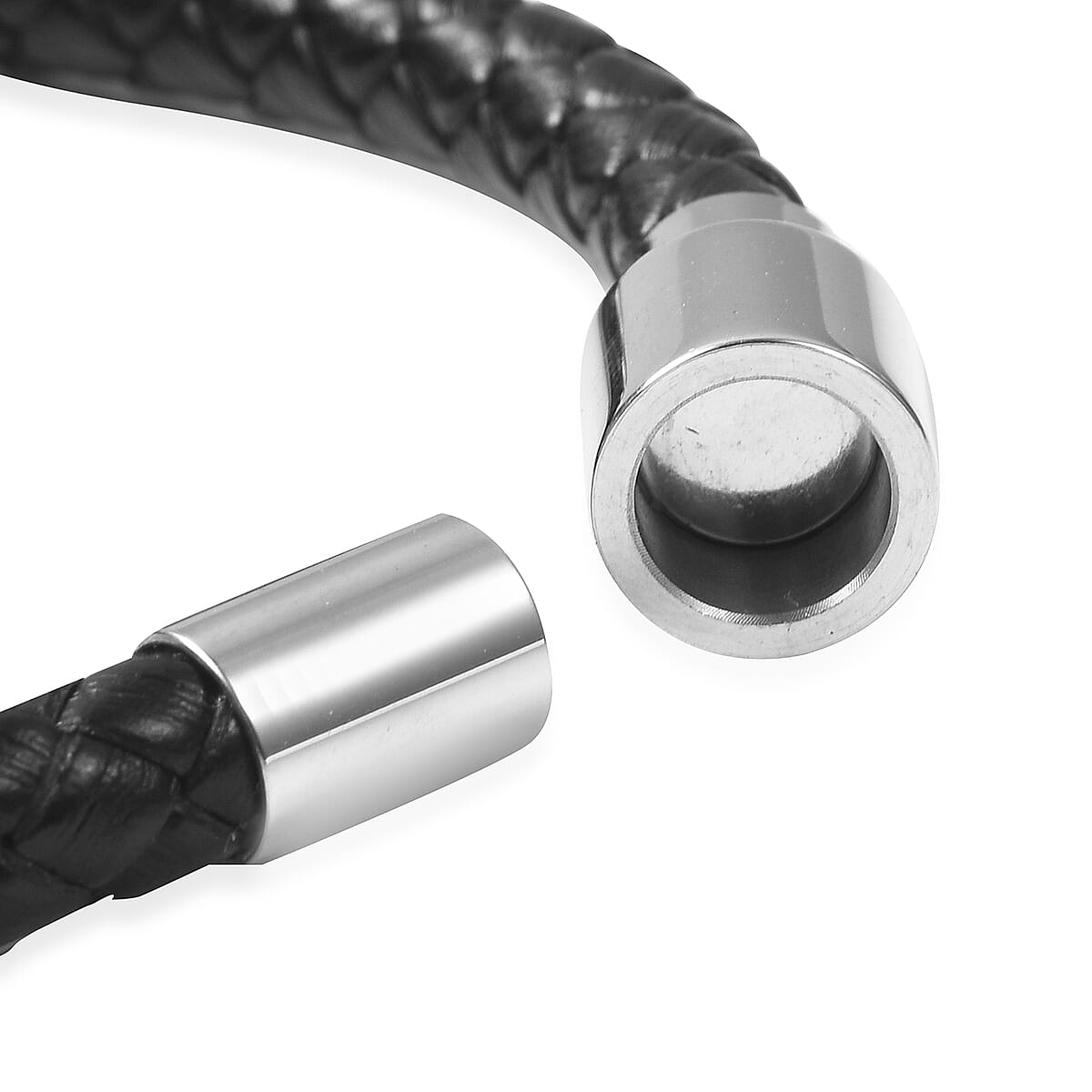 Genuine Braided Leather Bracelet (Size 8) in Stainless Steel