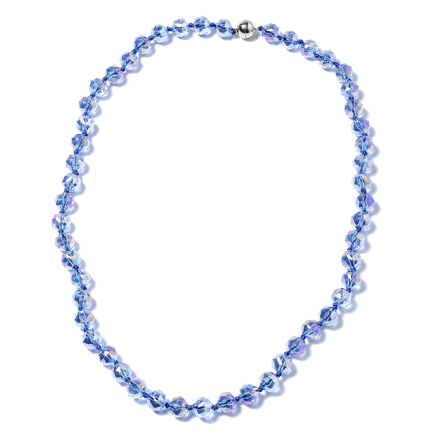 Simulated Blue AB Crystal Beads Necklace (Size 28) in Stainless Steel