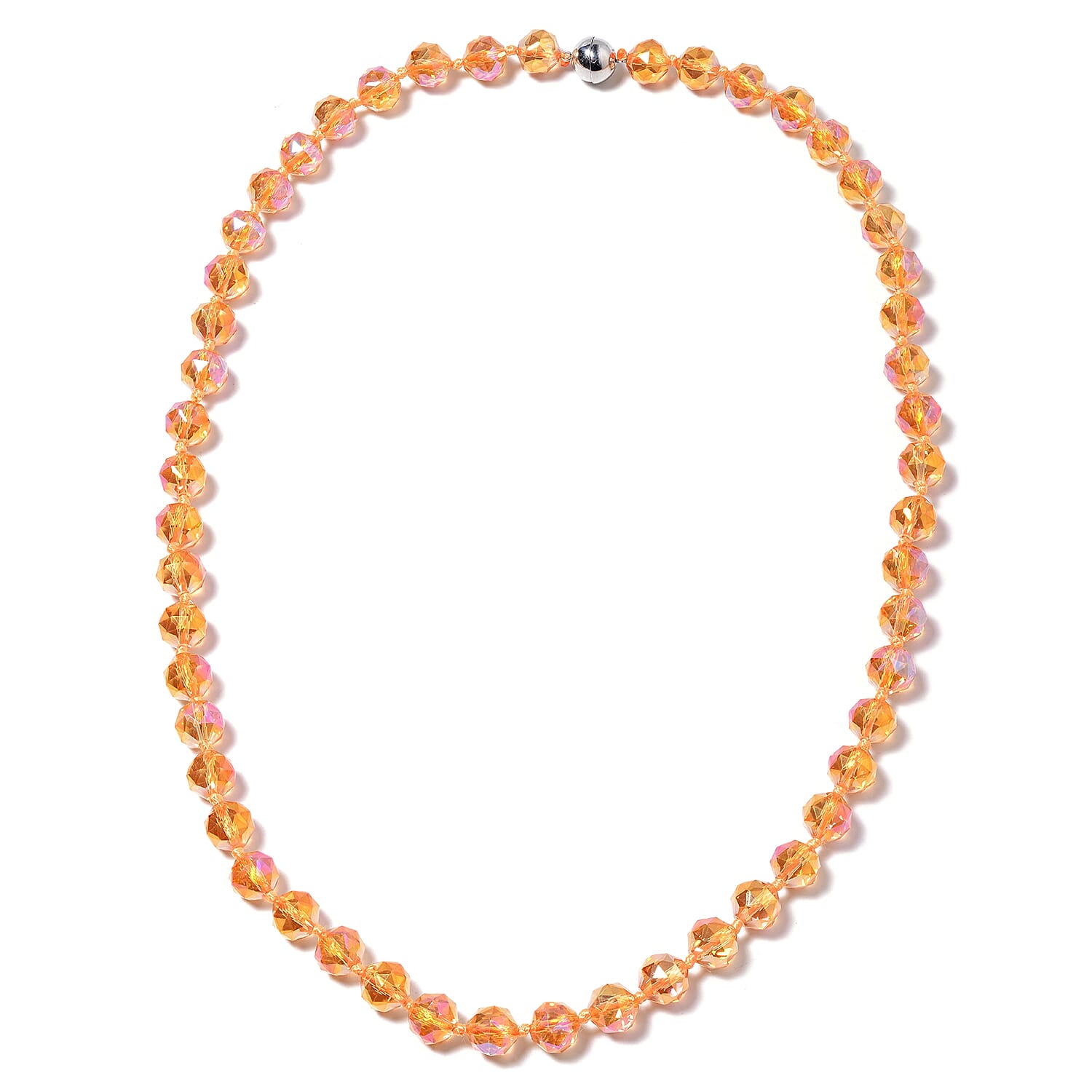 Simulated Champagne AB Crystal Beads Necklace (Size 28) in Stainless Steel