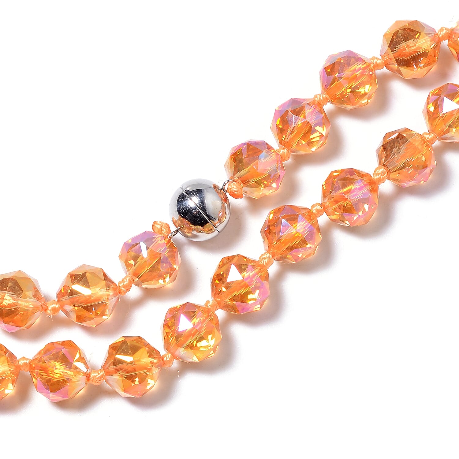 Simulated Champagne AB Crystal Beads Necklace (Size 28) in Stainless Steel