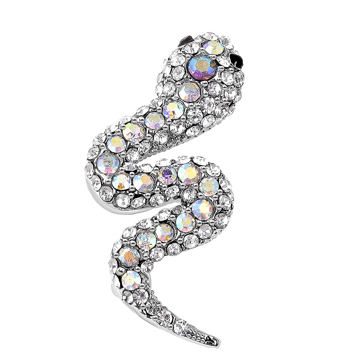 Safari Collection-Multicolour Austrian Crystal (Rnd) Snake Design Brooch in Silver Tone