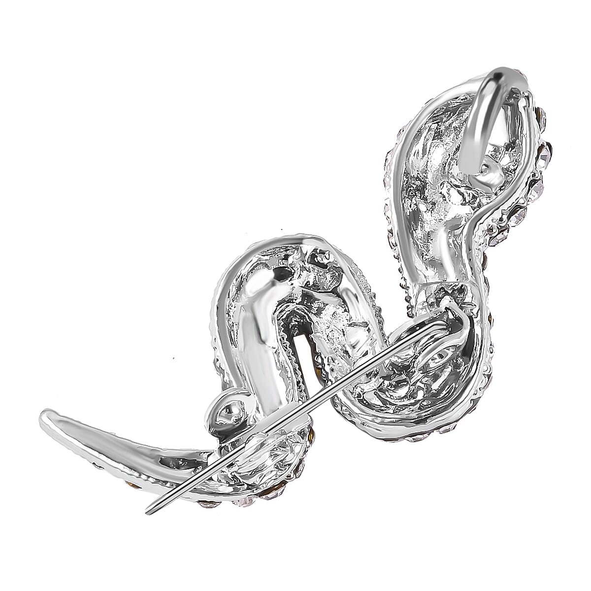 Safari Collection-Multicolour Austrian Crystal (Rnd) Snake Design Brooch in Silver Tone