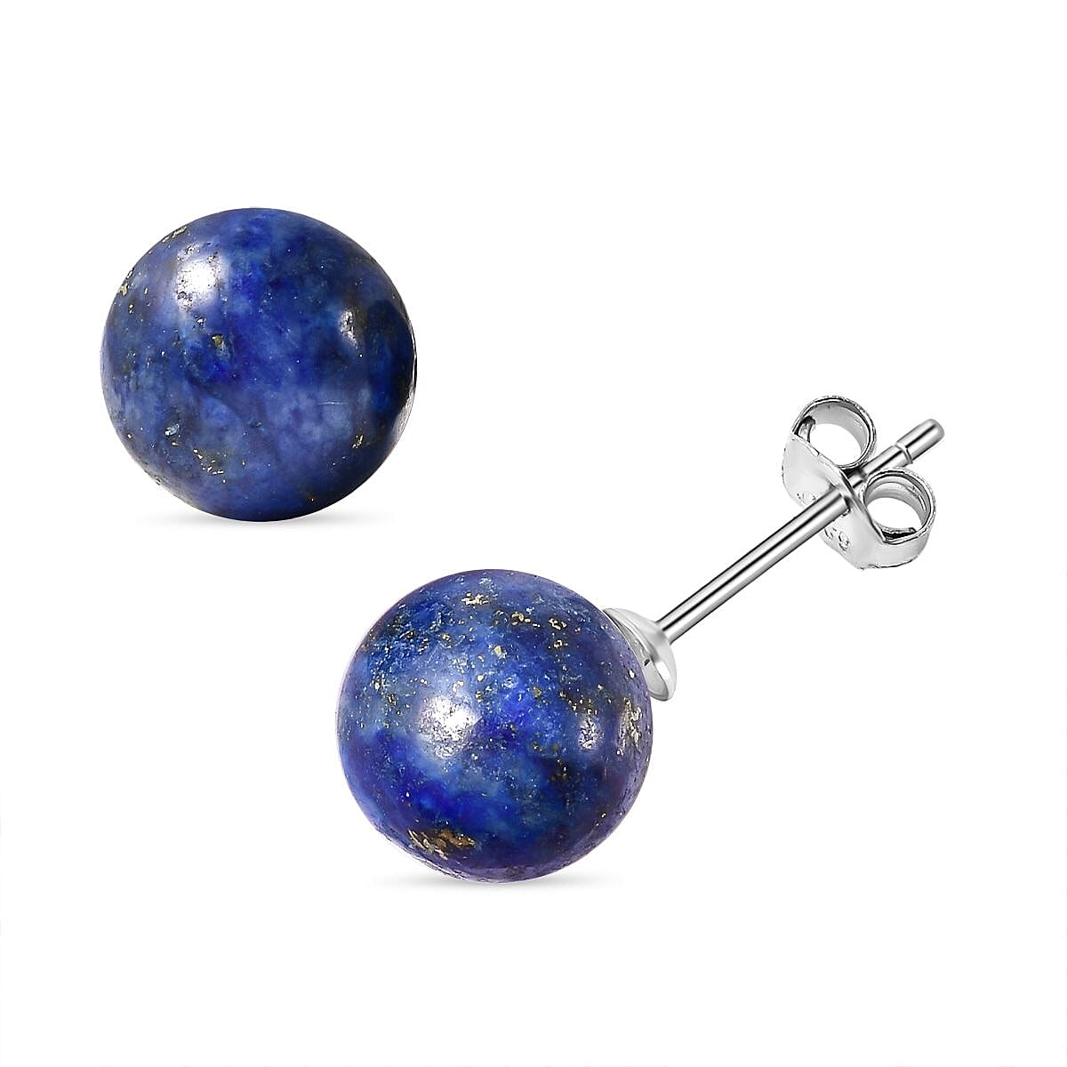 Lapis Lazuli (Rnd) Stud Earrings (with Push Back) in Rhodium Overlay Sterling Silver 9.00 Ct.