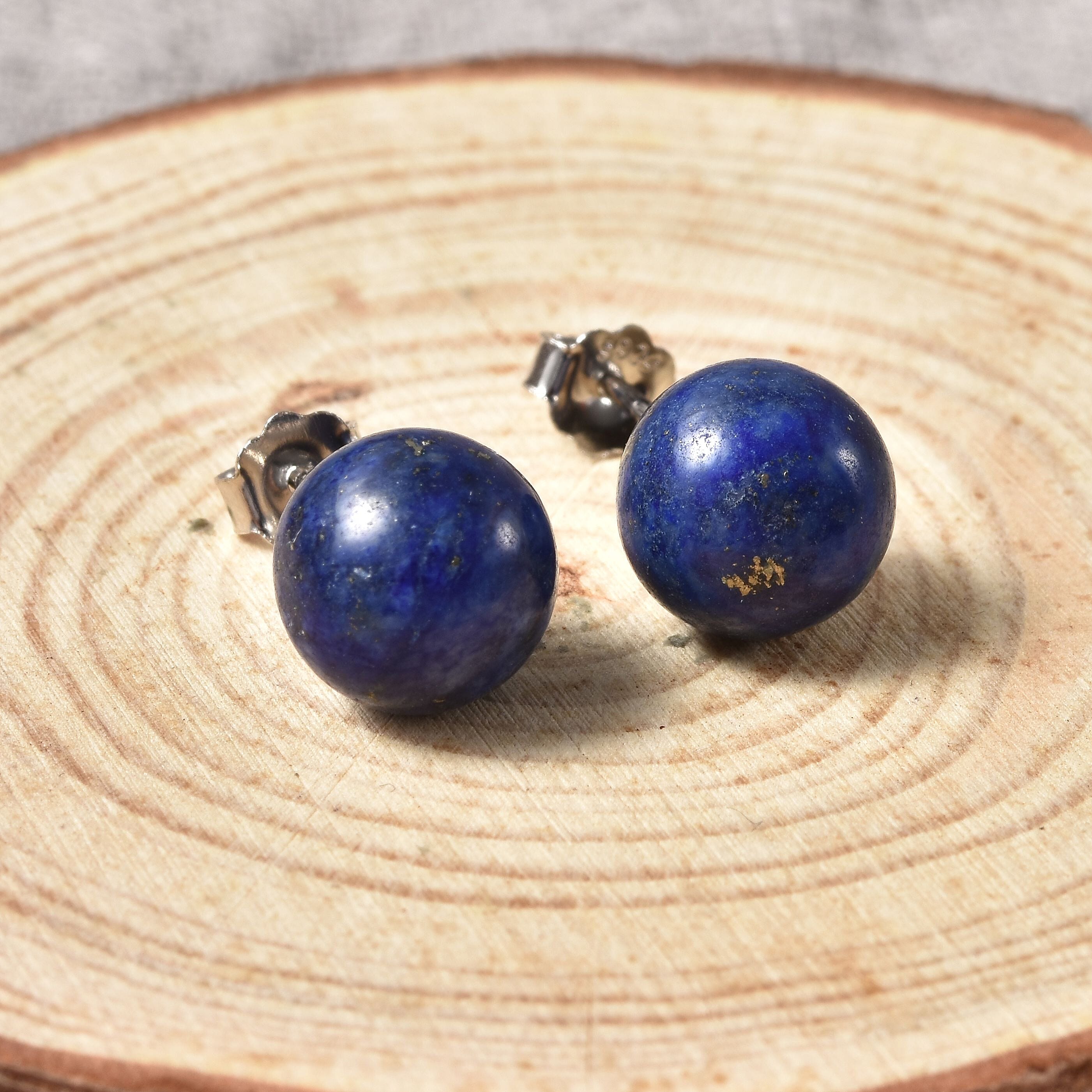 Lapis Lazuli (Rnd) Stud Earrings (with Push Back) in Rhodium Overlay Sterling Silver 9.00 Ct.