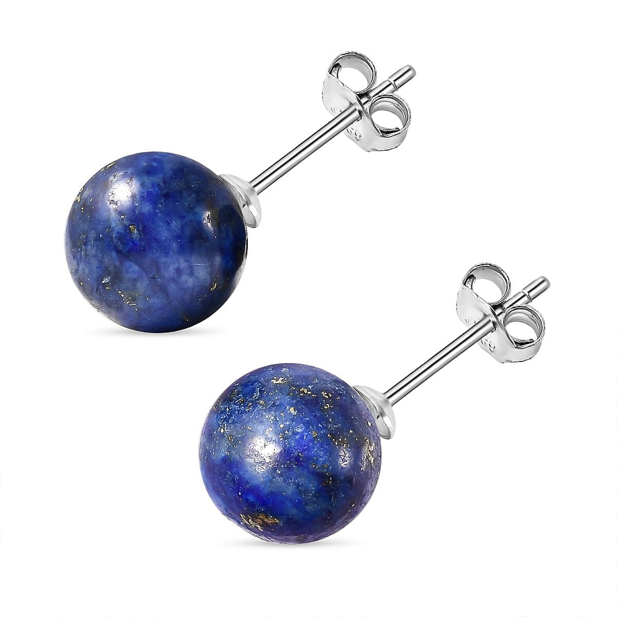 Lapis Lazuli (Rnd) Stud Earrings (with Push Back) in Rhodium Overlay Sterling Silver 9.00 Ct.