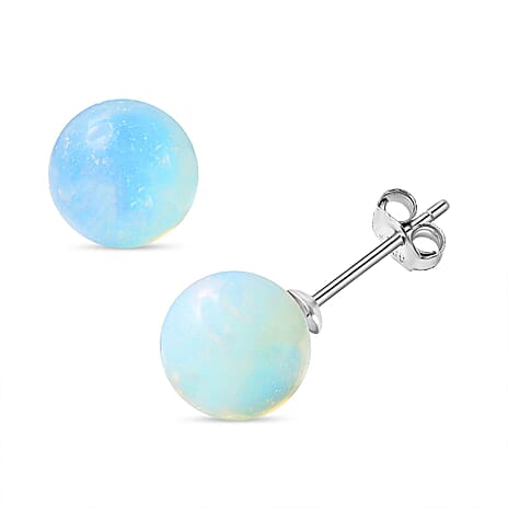 Opalite (Rnd) Beads Stud Earrings (with Push Back) in Rhodium Overlay Sterling Silver 7.00 Ct.