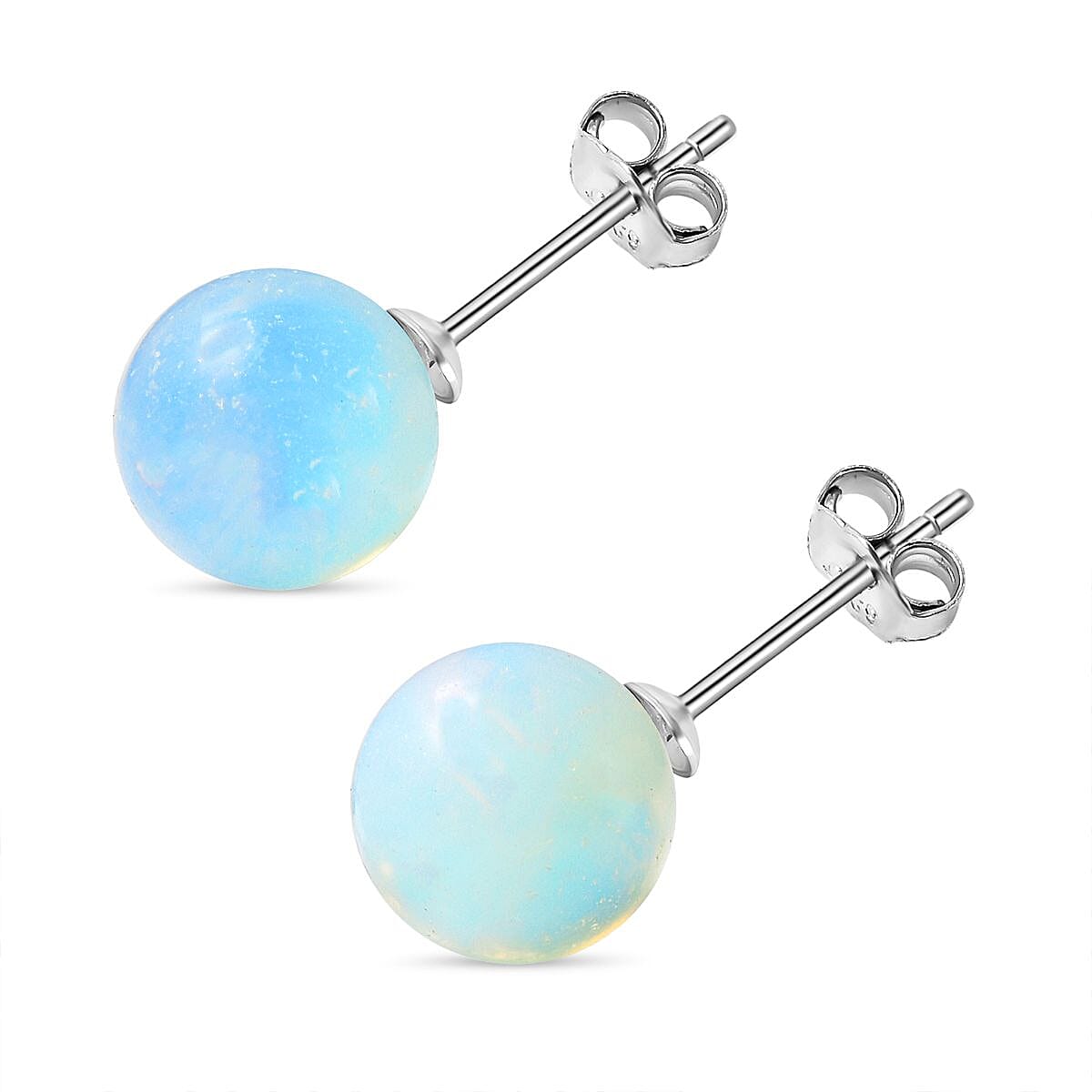 Opalite (Rnd) Beads Stud Earrings (with Push Back) in Rhodium Overlay Sterling Silver 7.00 Ct.