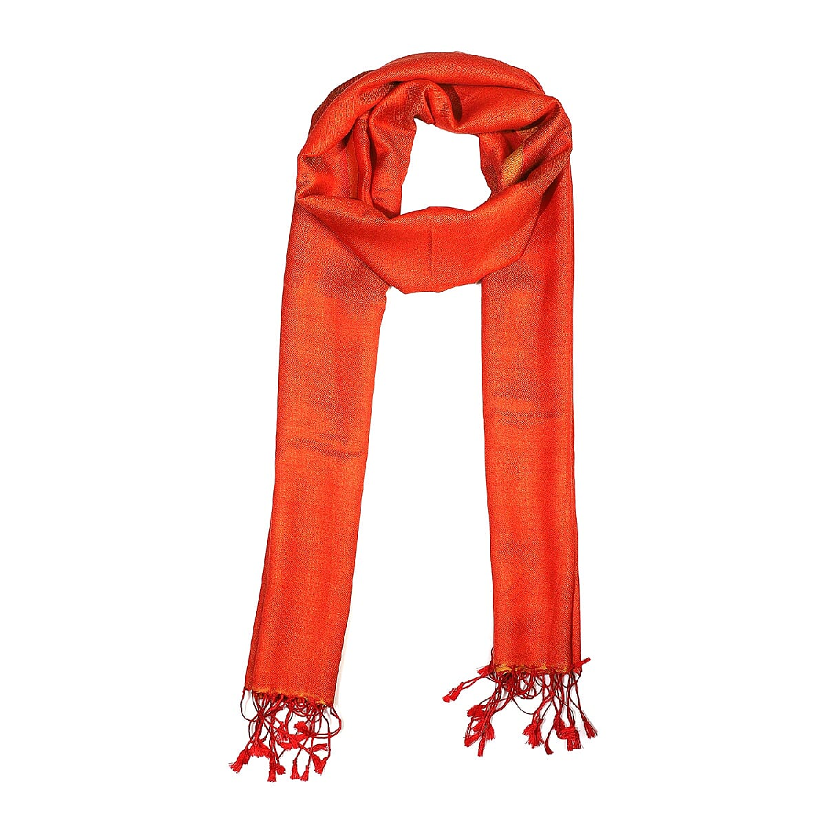 Limited Edition - Silk and Woolen Blended Shawl (Size 70x200 mm) with Tassels - Rust Orange
