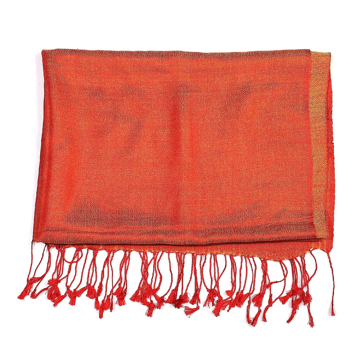 Limited Edition - Silk and Woolen Blended Shawl (Size 70x200 mm) with Tassels - Rust Orange