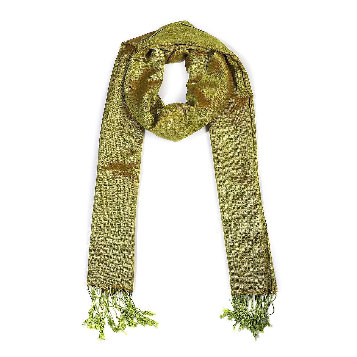 Limited Edition - Silk and Woolen Blended Shawl (Size 70x200 mm) with Tassels - Olive Green