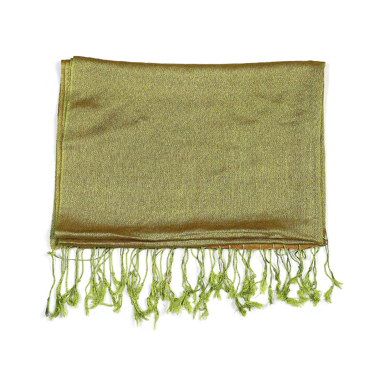 Limited Edition - Silk and Woolen Blended Shawl (Size 70x200 mm) with Tassels - Olive Green