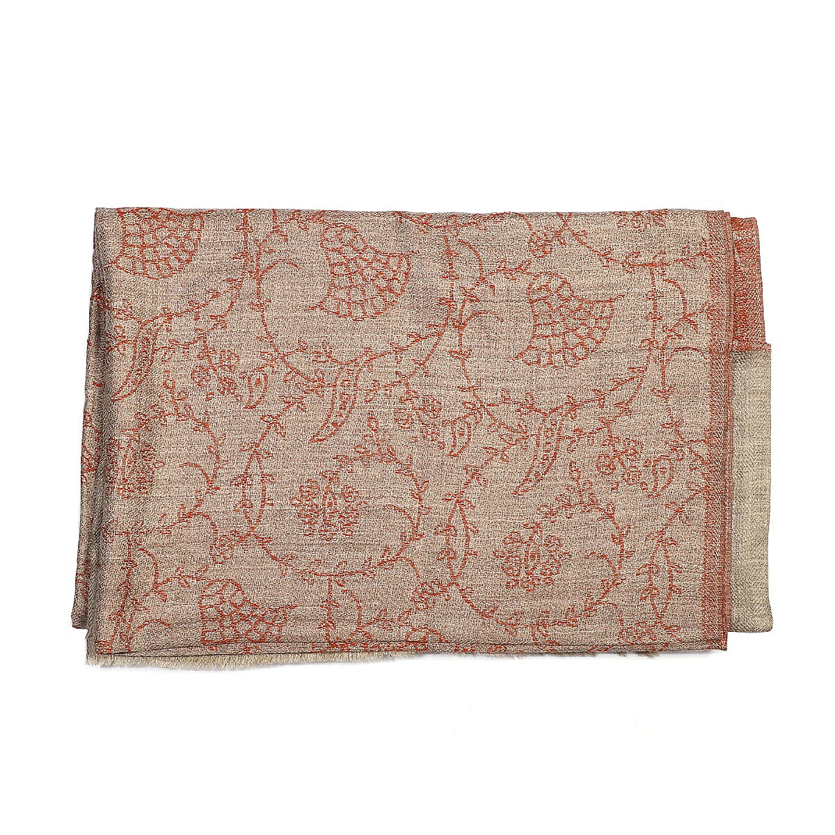 Limited Available -100% Cashmere Wool Seamless Floral Pattern Scarf (Size 70x200 Cm) - Rust Orange