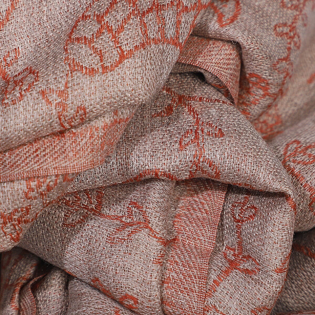 Limited Available -100% Cashmere Wool Seamless Floral Pattern Scarf (Size 70x200 Cm) - Rust Orange