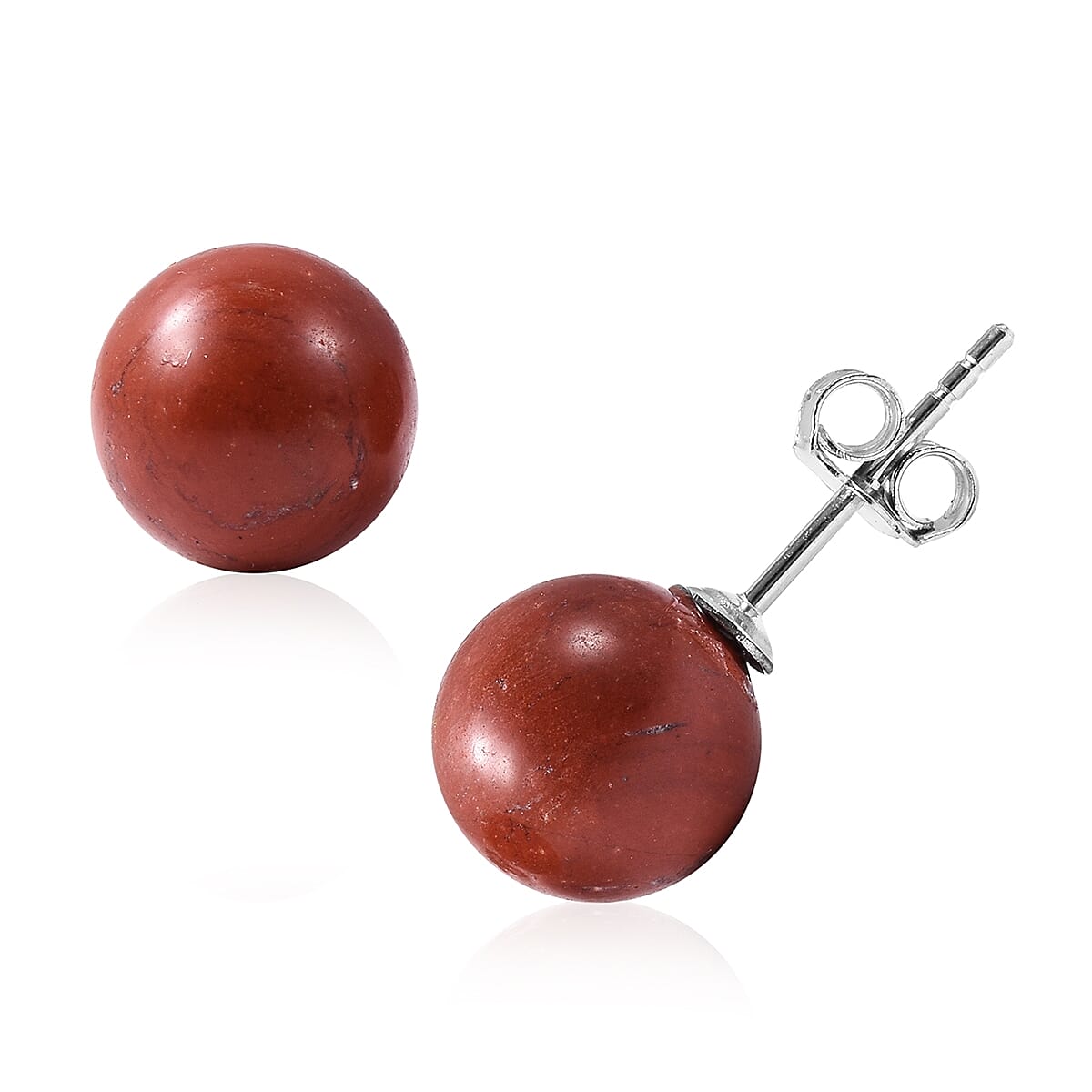 Red Jasper (Rnd) Earrings (with Push Back) in Rhodium Overlay Sterling Silver 9.00 Ct.