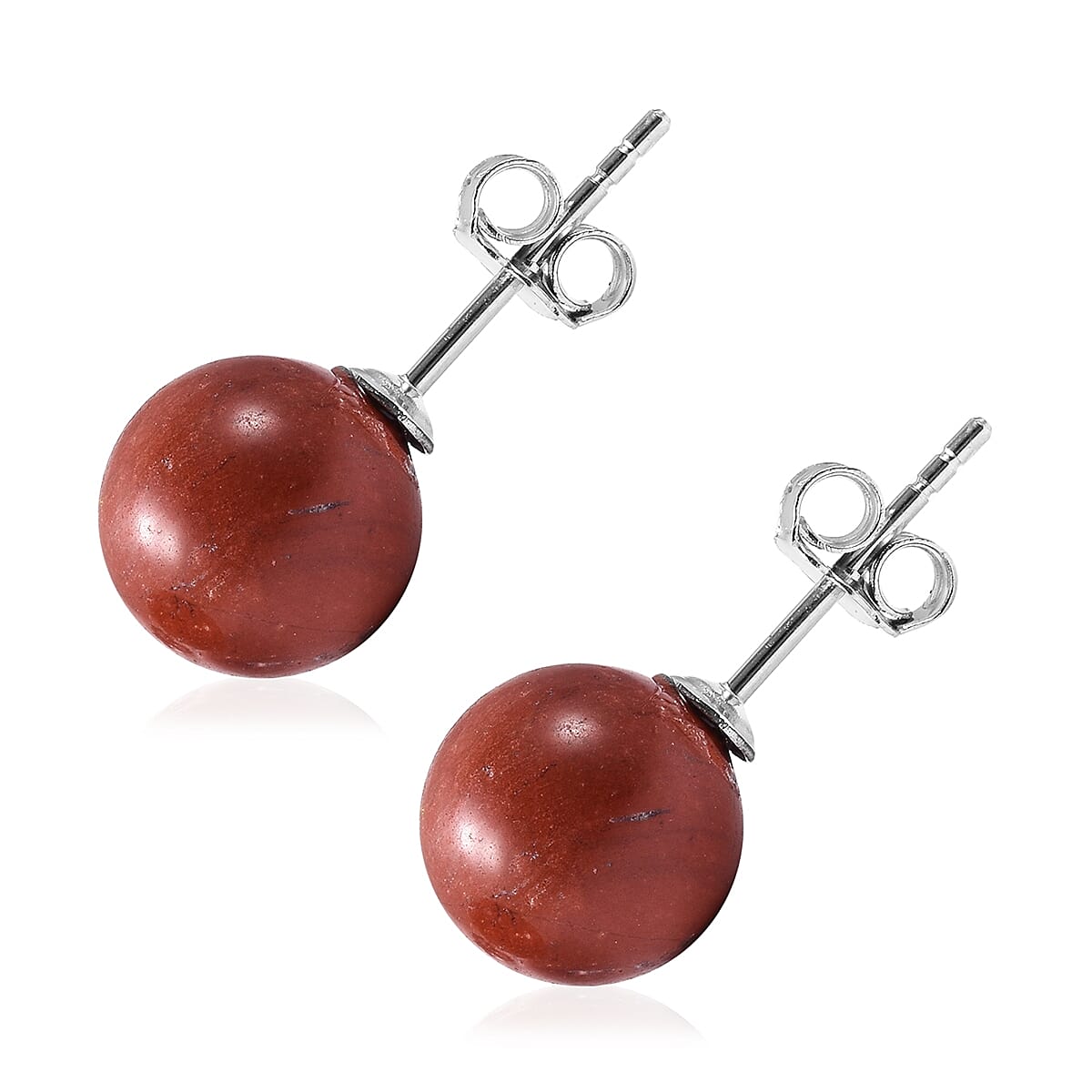 Red Jasper (Rnd) Earrings (with Push Back) in Rhodium Overlay Sterling Silver 9.00 Ct.
