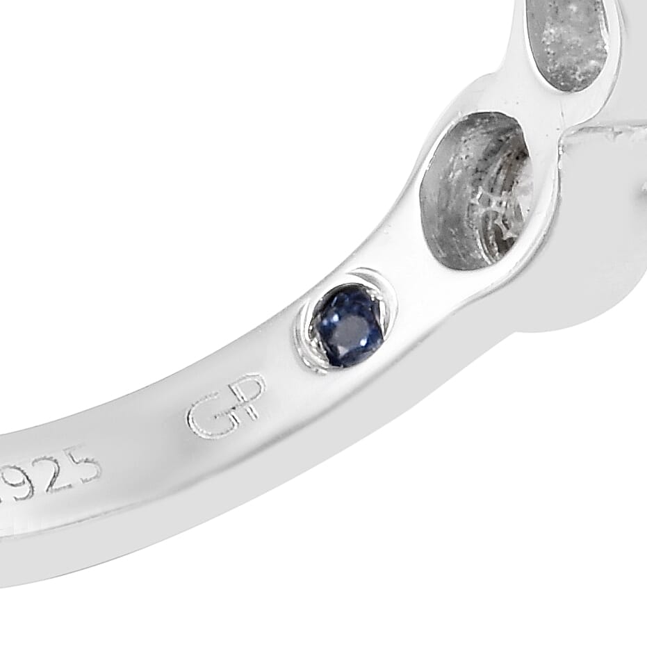 GP Elite Shungite (Ovl 11x9 mm), Natural Cambodian Zircon and Blue Sapphire Ring in Platinum Overlay Sterling Silver 3.50 Ct.